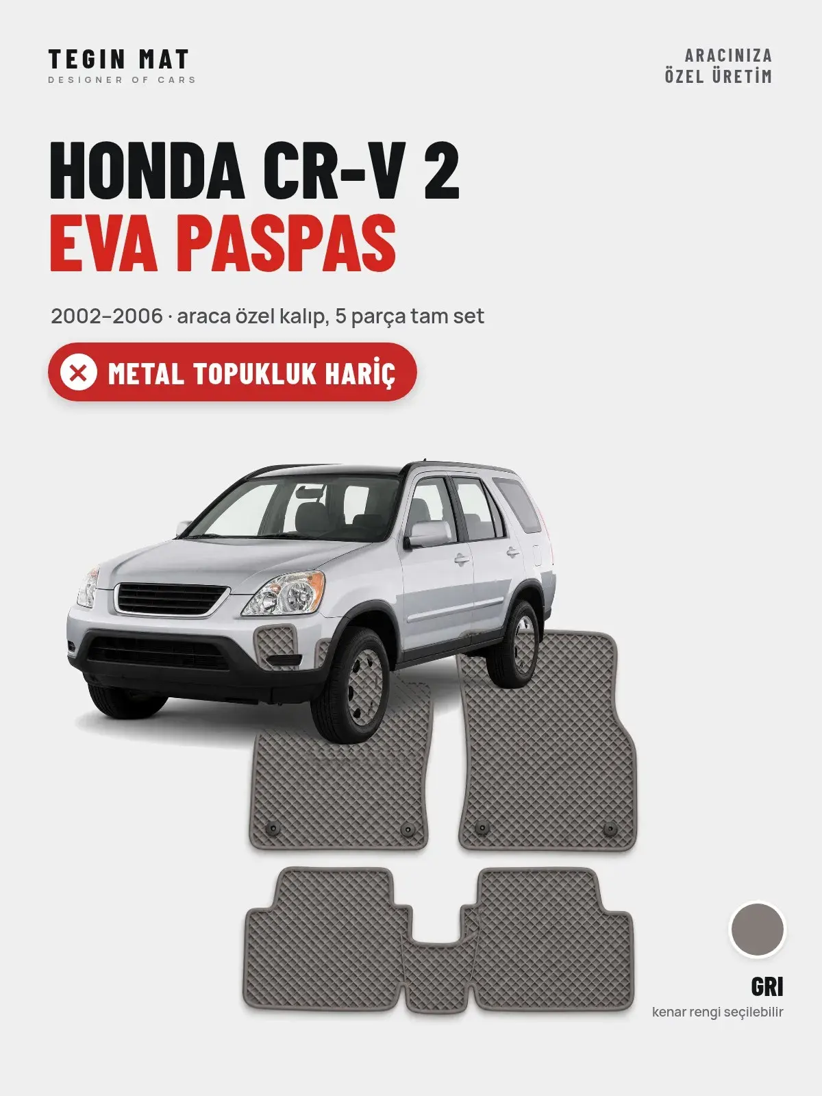 Honda CR-V 2 EVA Oto Paspas Tam Set (2002–2006) Gri – Metal Topukluk Hariç (1)