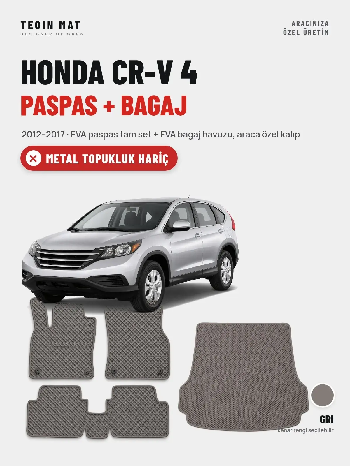 Honda CR-V 4 EVA Paspas + Bagaj Havuzu Seti (2012–2017) Gri – Metal Topukluk Hariç (1)