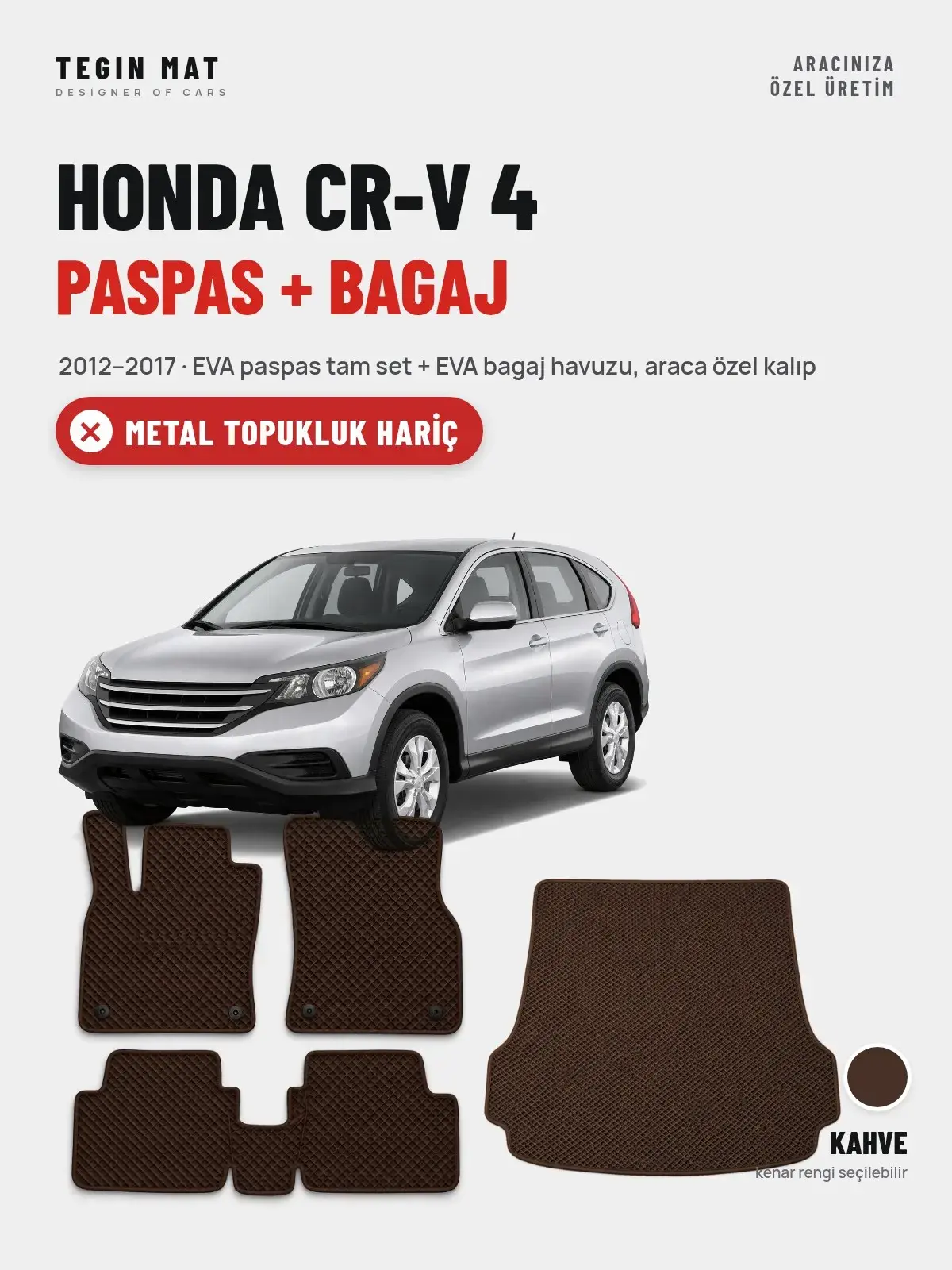 Honda CR-V 4 EVA Paspas + Bagaj Havuzu Seti (2012–2017) Kahve – Metal Topukluk Hariç (1)