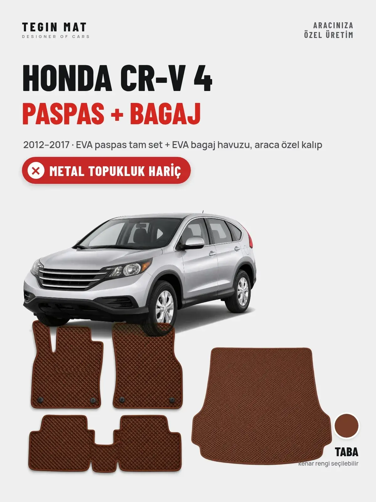 Honda CR-V 4 EVA Paspas + Bagaj Havuzu Seti (2012–2017) Taba – Metal Topukluk Hariç (1)