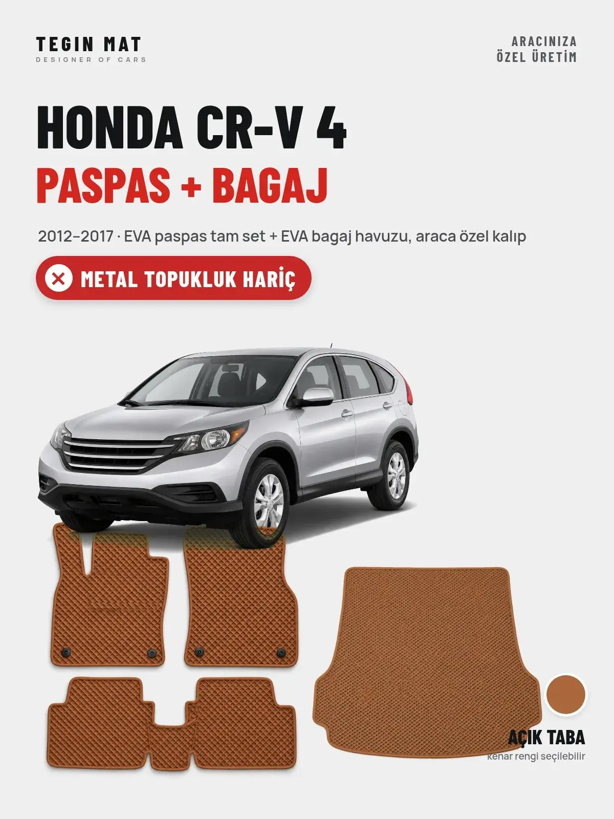 Honda CR-V 4 EVA Paspas + Bagaj Havuzu Seti (2012–2017) Açık Taba – Metal Topukluk Hariç (1)