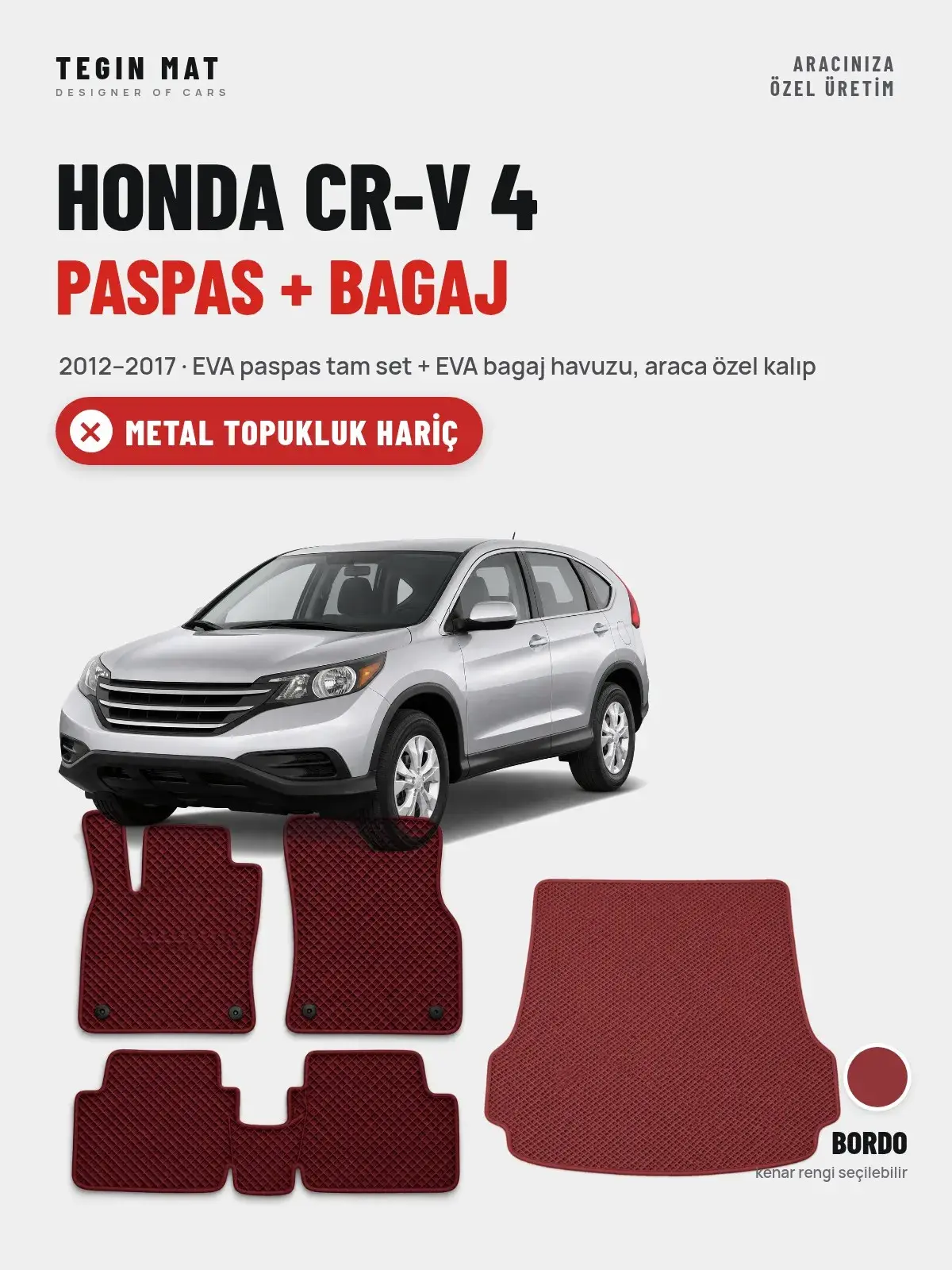 Honda CR-V 4 EVA Paspas + Bagaj Havuzu Seti (2012–2017) Bordo – Metal Topukluk Hariç (1)