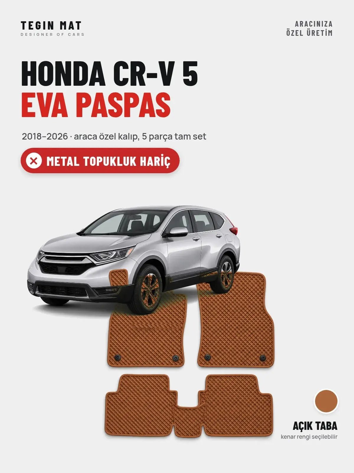 Honda CR-V 5 EVA Oto Paspas Tam Set (2018–2026) Açık Taba – Metal Topukluk Hariç (1)