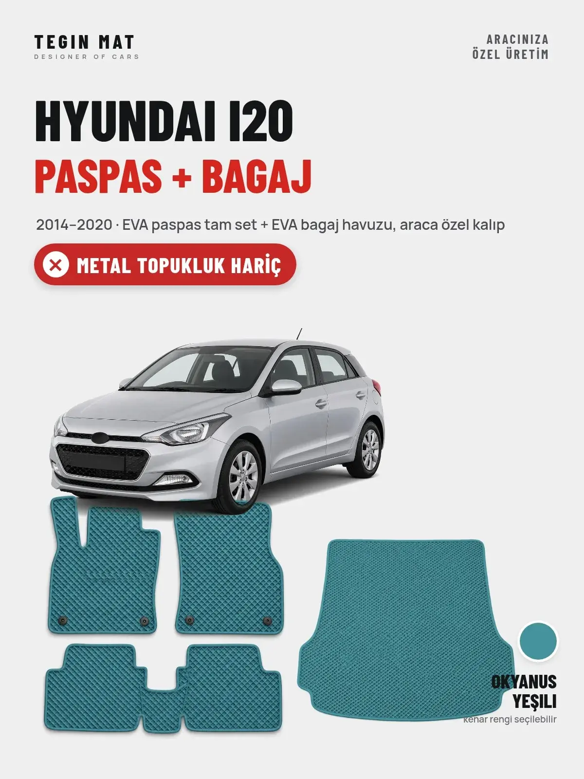 Hyundai i20 EVA Paspas + Bagaj Havuzu Seti (2014–2020) Okyanus Yeşili – Metal Topukluk Hariç (1)