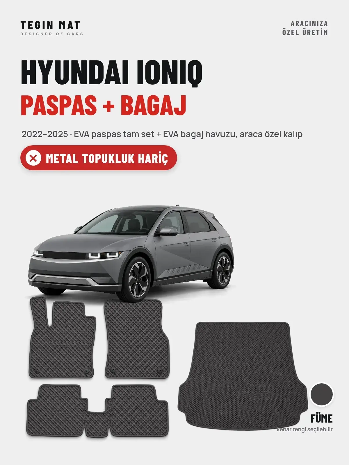 Hyundai Ioniq EVA Paspas + Bagaj Havuzu Seti (2022–2025) Füme – Metal Topukluk Hariç (1)