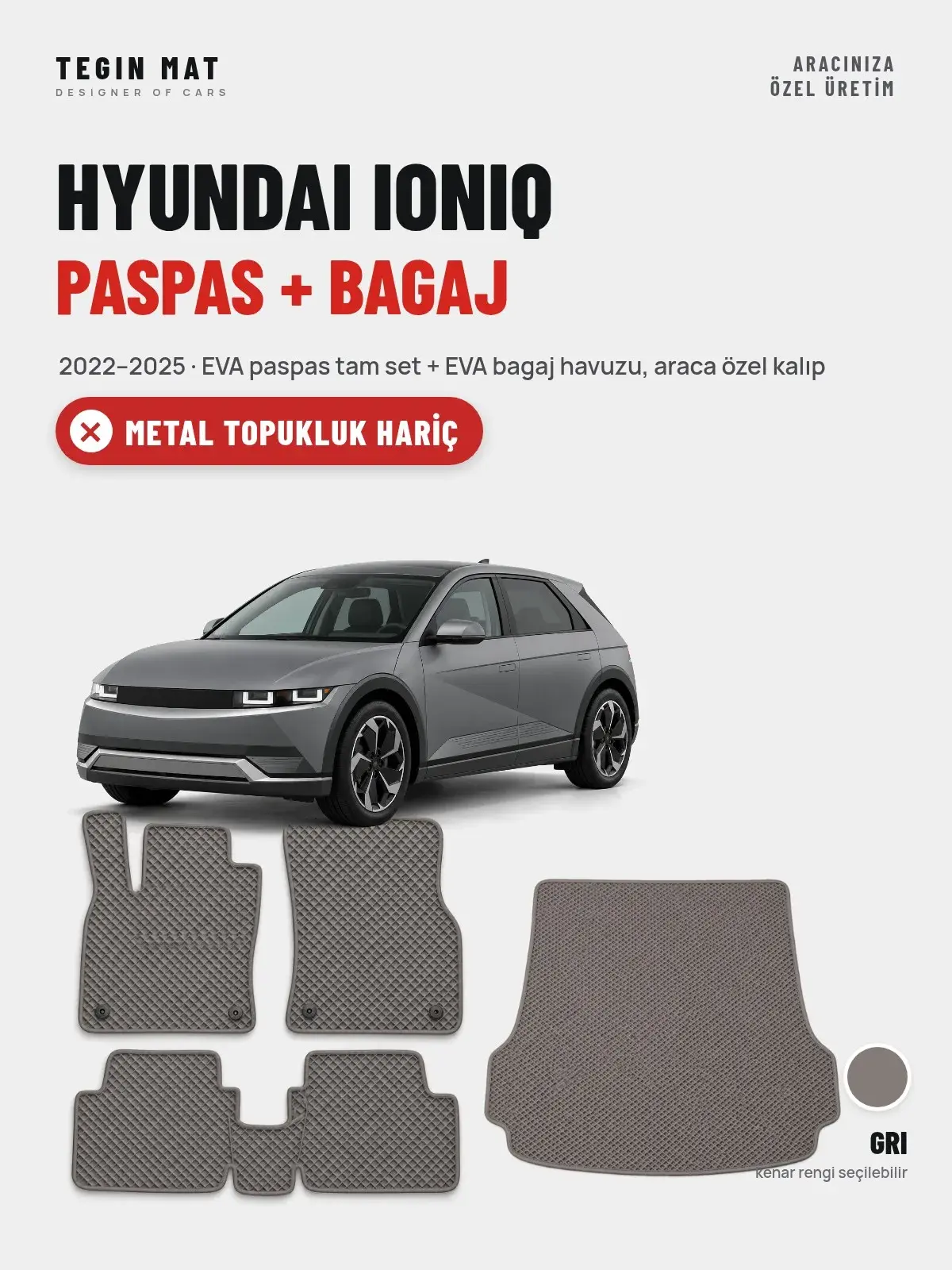 Hyundai Ioniq EVA Paspas + Bagaj Havuzu Seti (2022–2025) Gri – Metal Topukluk Hariç (1)