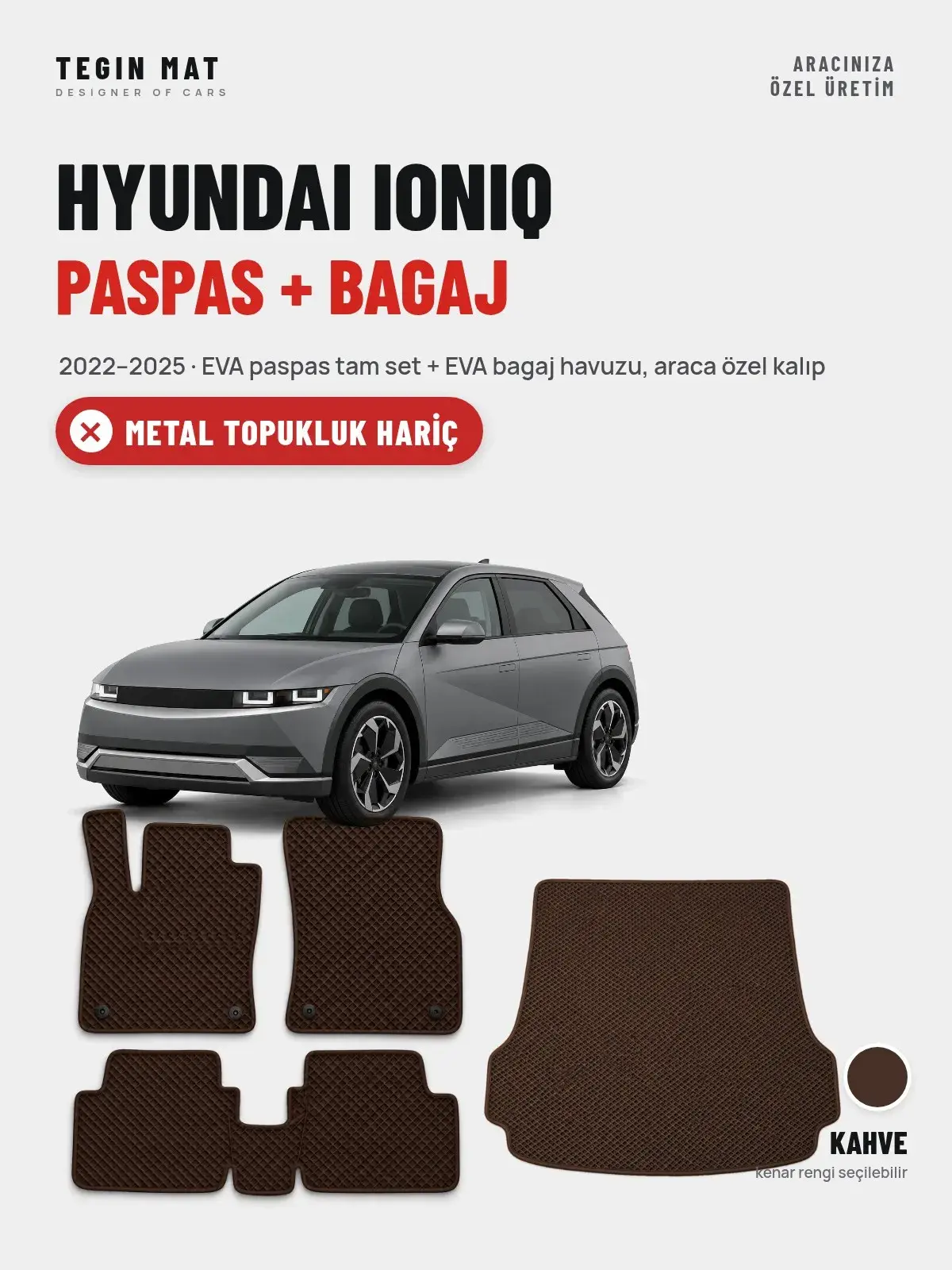 Hyundai Ioniq EVA Paspas + Bagaj Havuzu Seti (2022–2025) Kahve – Metal Topukluk Hariç (1)