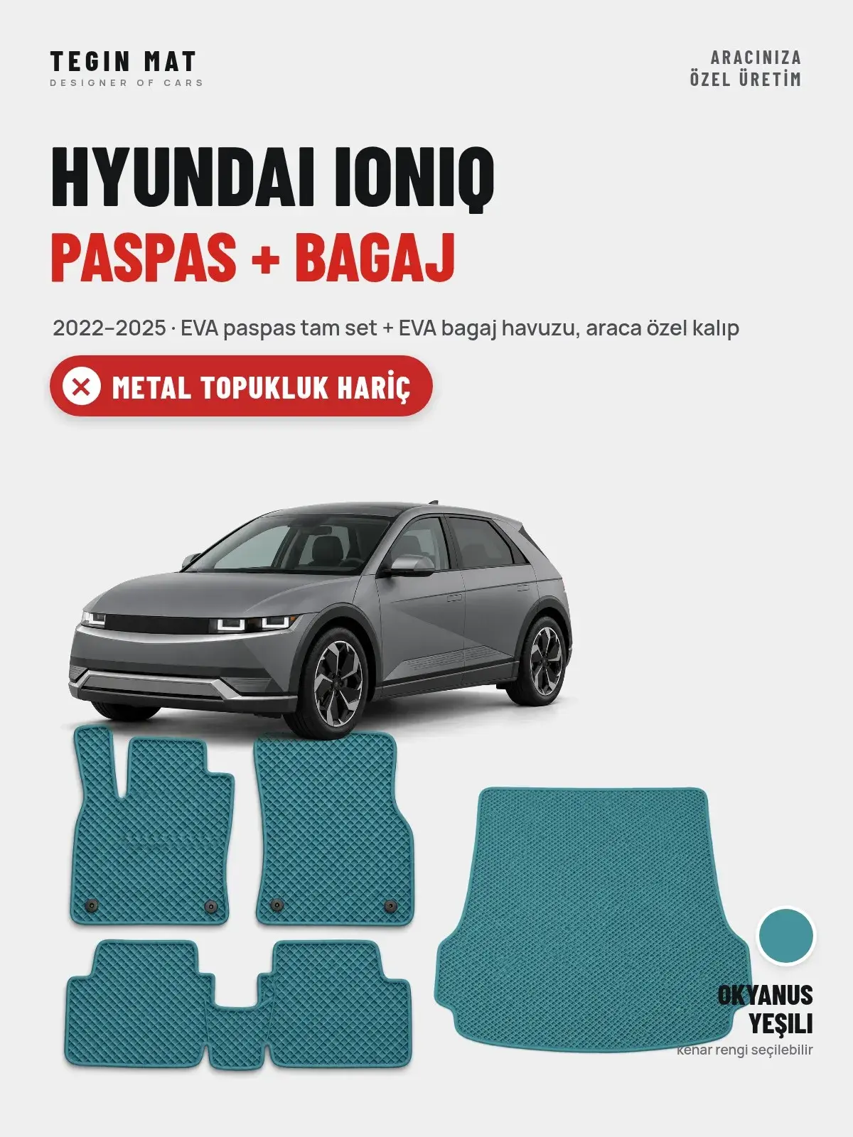 Hyundai Ioniq EVA Paspas + Bagaj Havuzu Seti (2022–2025) Okyanus Yeşili – Metal Topukluk Hariç (1)