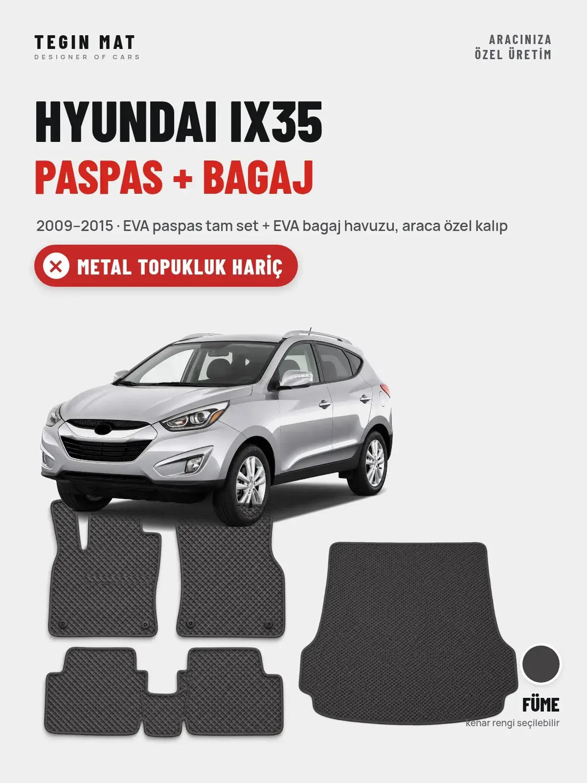 Hyundai IX35 EVA Paspas + Bagaj Havuzu Seti (2009–2015) Füme – Metal Topukluk Hariç (1)