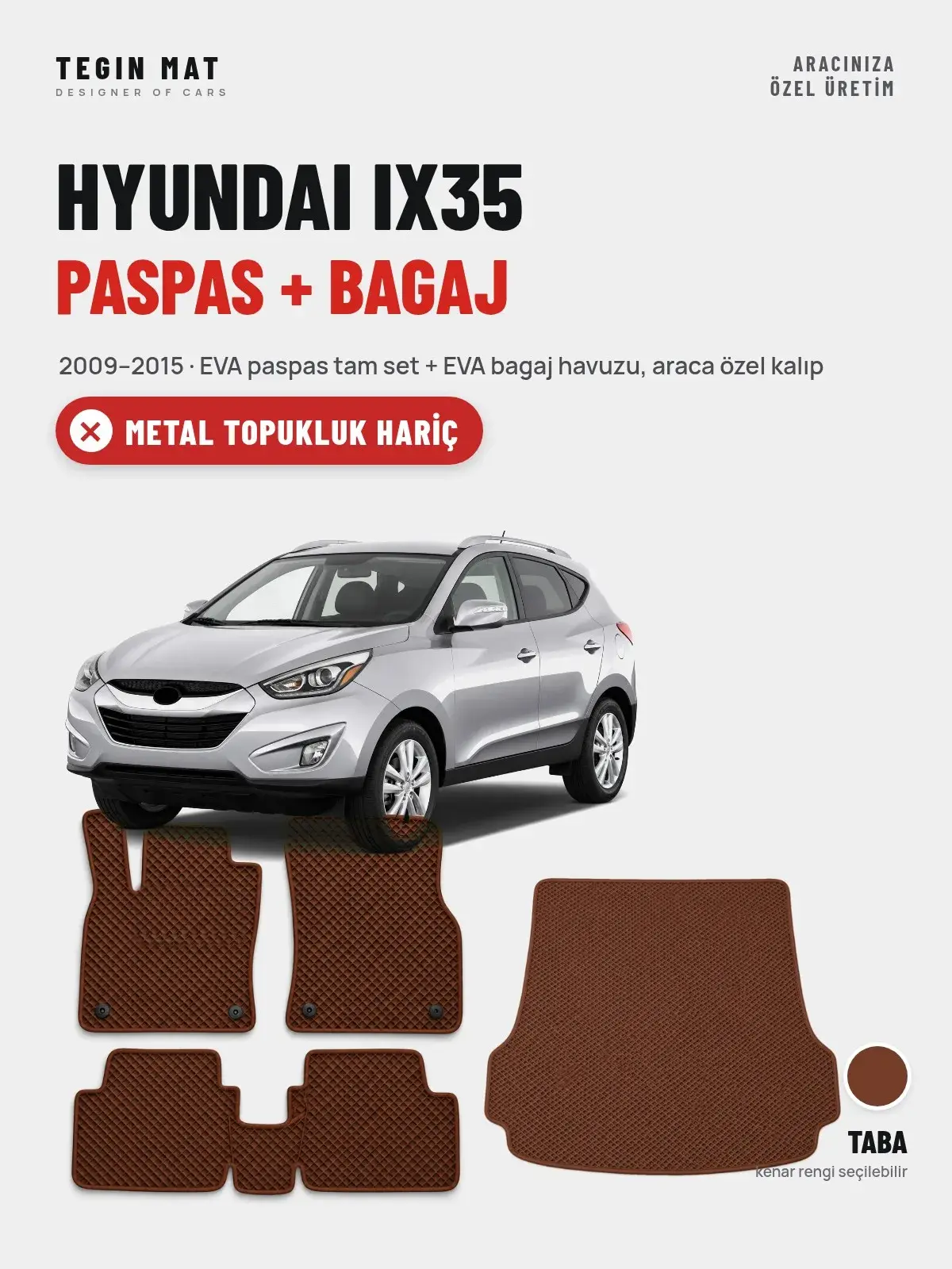 Hyundai IX35 EVA Paspas + Bagaj Havuzu Seti (2009–2015) Taba – Metal Topukluk Hariç (1)