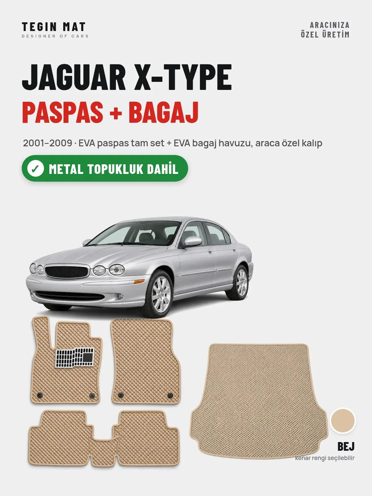 Jaguar X-Type EVA Paspas + Bagaj Havuzu Seti (2001–2009) Bej – Metal Topukluk Dahil (1)