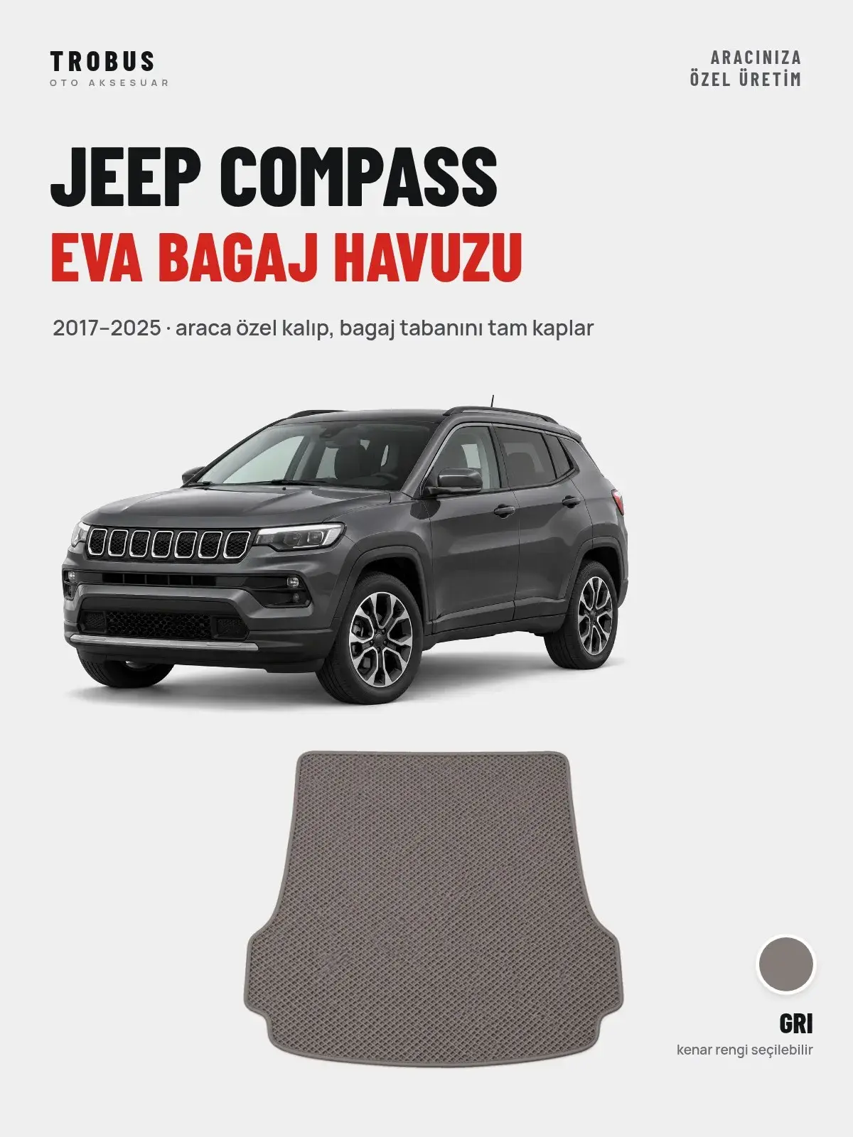 Jeep Compass EVA Bagaj Havuzu (2017–2025) Gri – Araca Özel Kalıp (1)