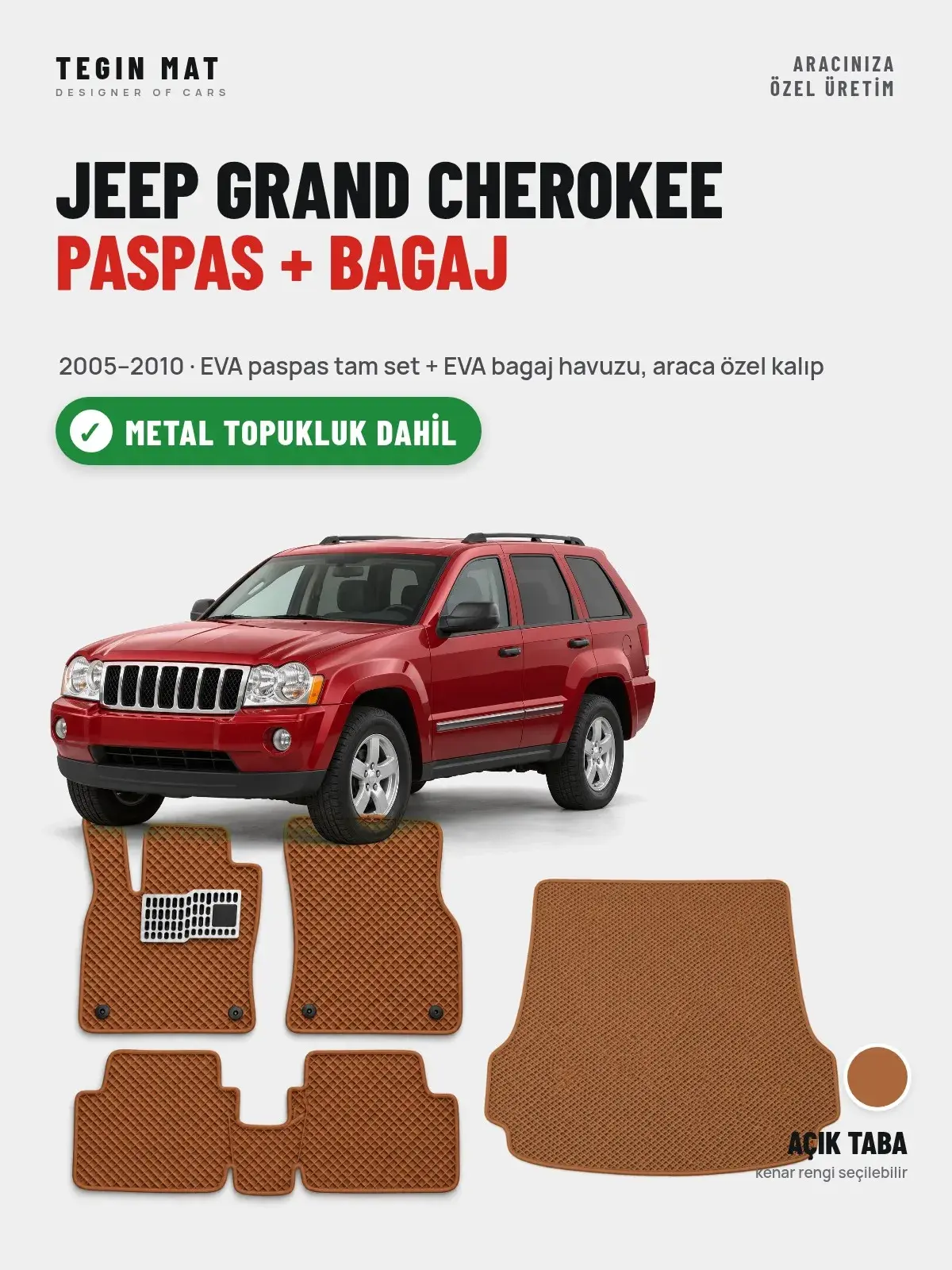 Jeep Grand Cherokee EVA Paspas + Bagaj Havuzu Seti (2005–2010) Açık Taba – Metal Topukluk Dahil (1)