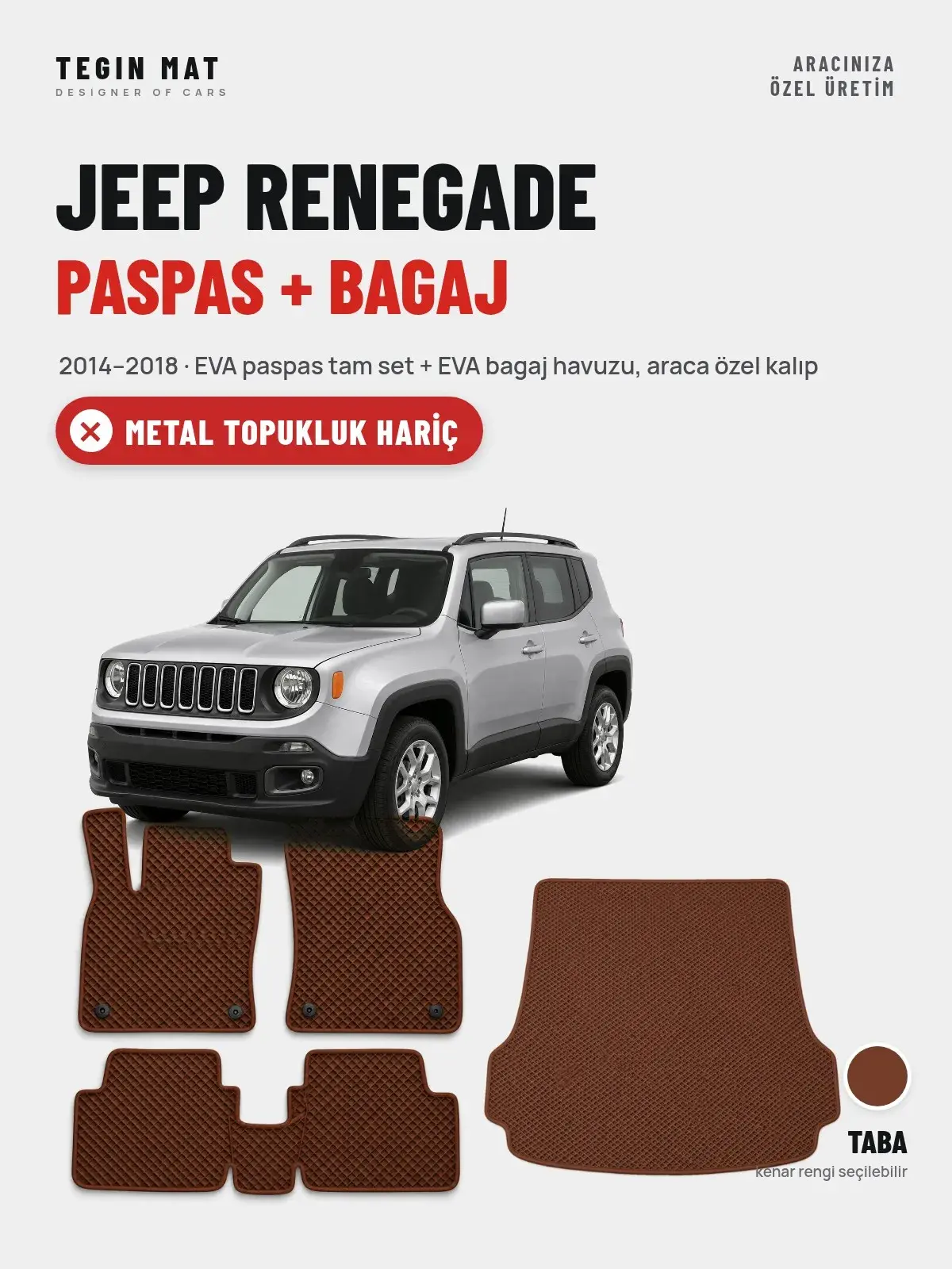 Jeep Renegade EVA Paspas + Bagaj Havuzu Seti (2014–2018) Taba – Metal Topukluk Hariç (1)