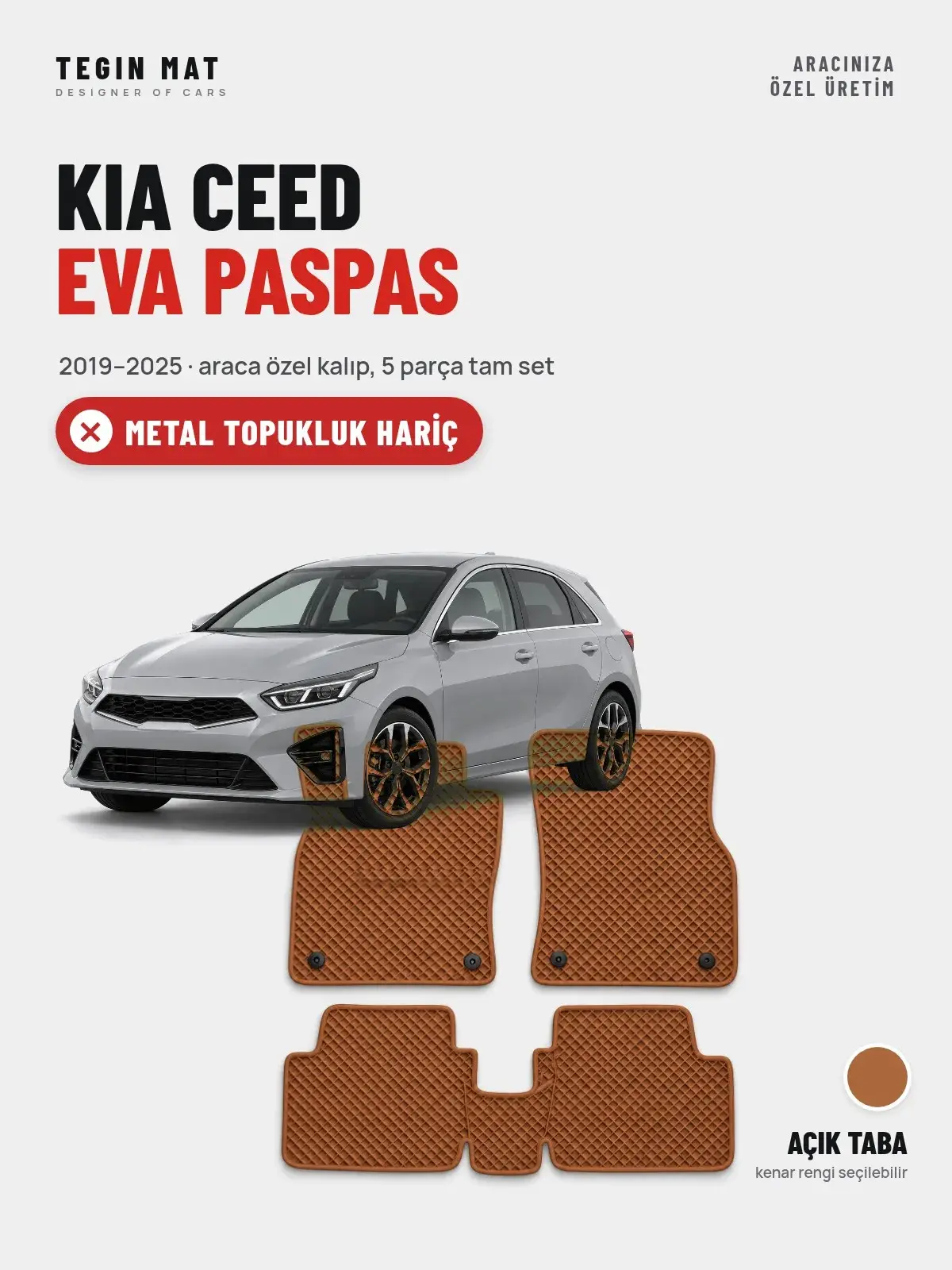 Kia Ceed EVA Oto Paspas Tam Set (2019–2025) Açık Taba – Metal Topukluk Hariç (1)