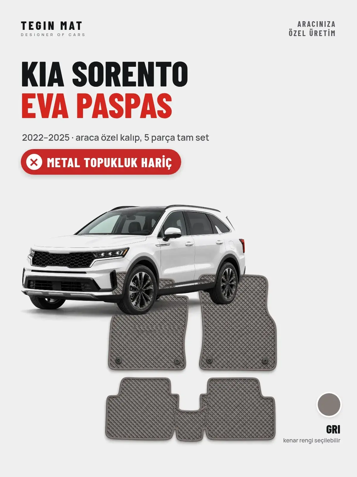 Kia Sorento EVA Oto Paspas Tam Set (2022–2025) Gri – Metal Topukluk Hariç (1)