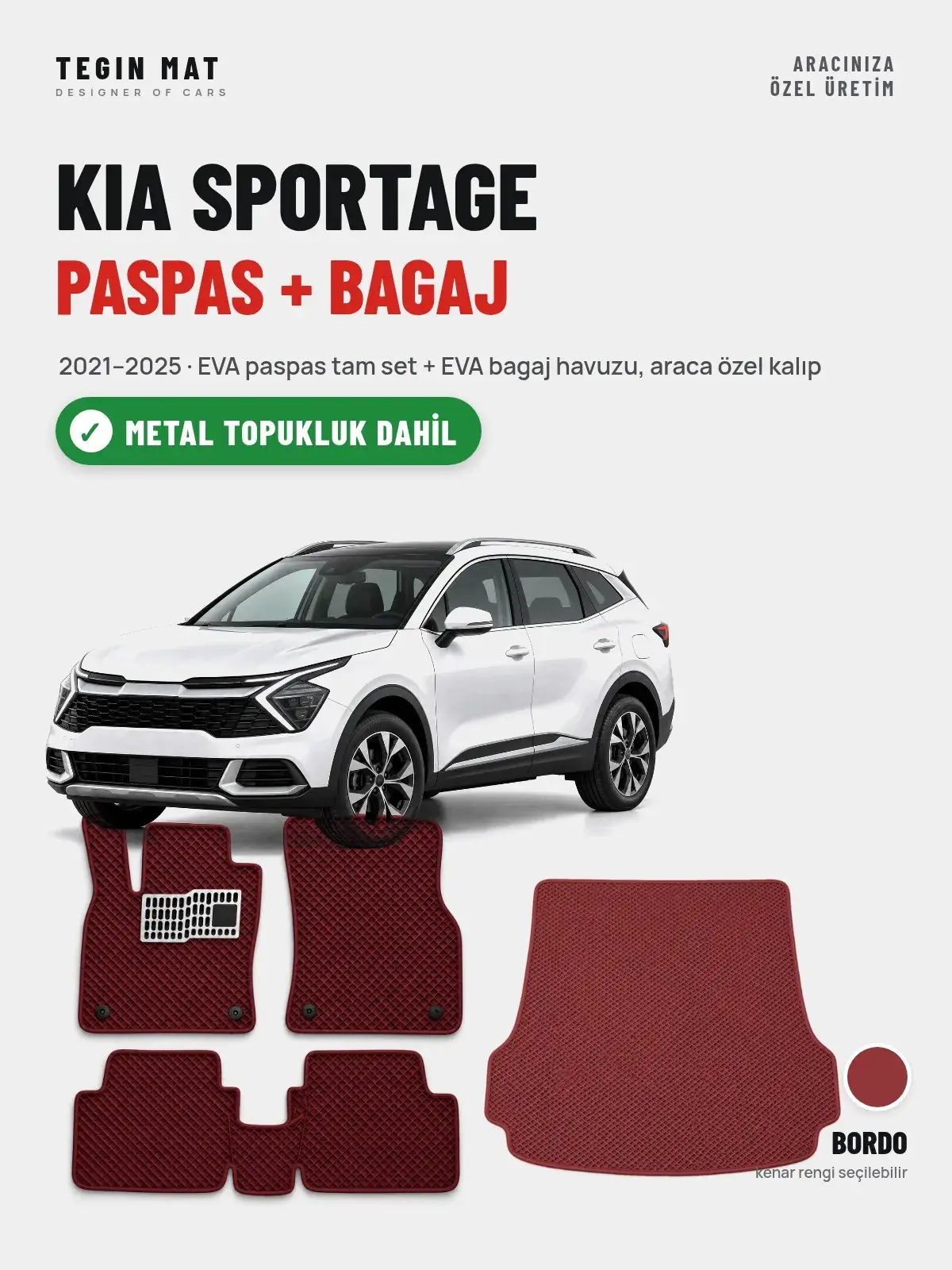 Kia Sportage EVA Paspas + Bagaj Havuzu Seti (2021–2025) Bordo – Metal Topukluk Dahil (1)