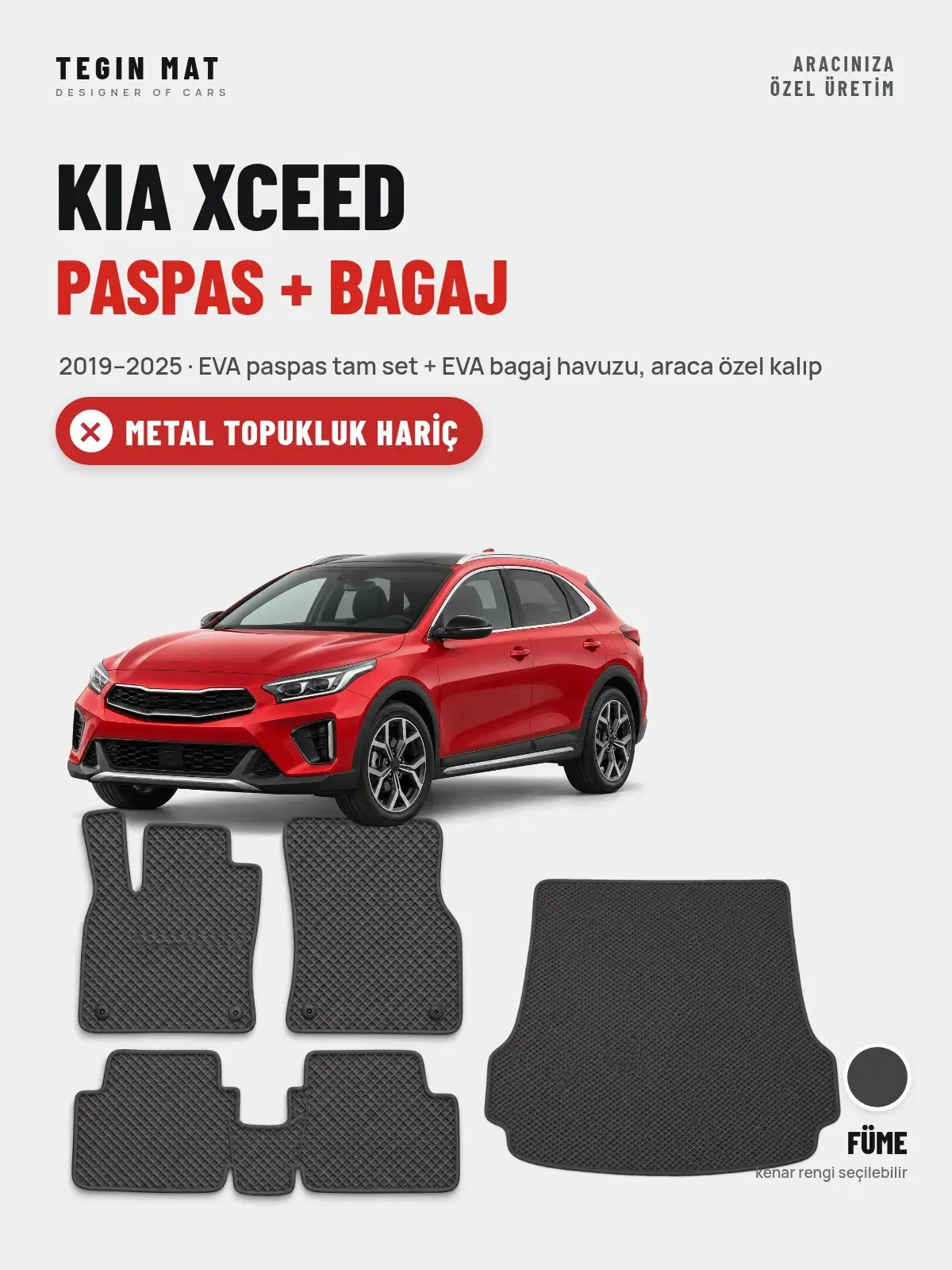 Kia XCeed EVA Paspas + Bagaj Havuzu Seti (2019–2025) Füme – Metal Topukluk Hariç (1)