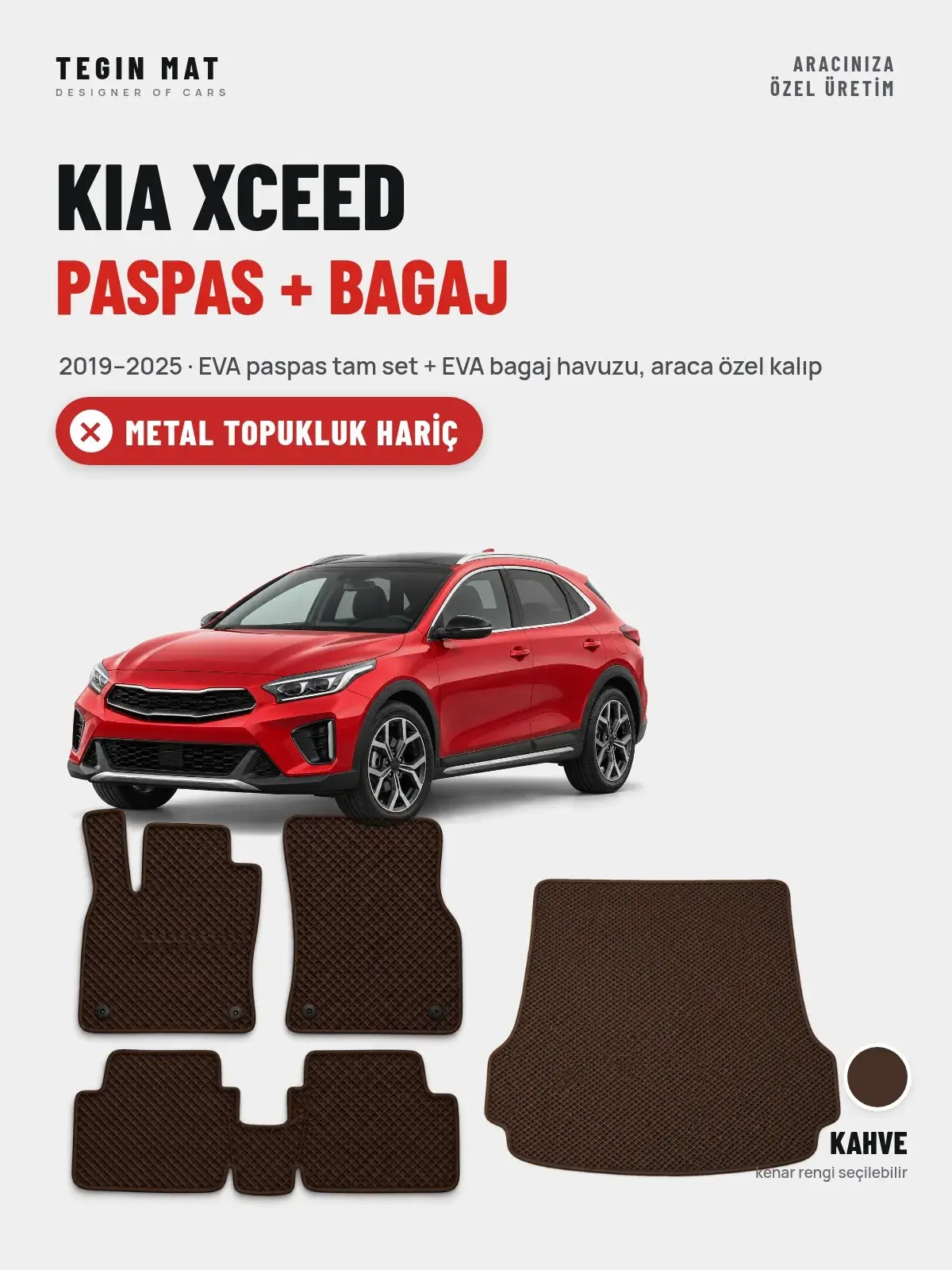 Kia XCeed EVA Paspas + Bagaj Havuzu Seti (2019–2025) Kahve – Metal Topukluk Hariç (1)
