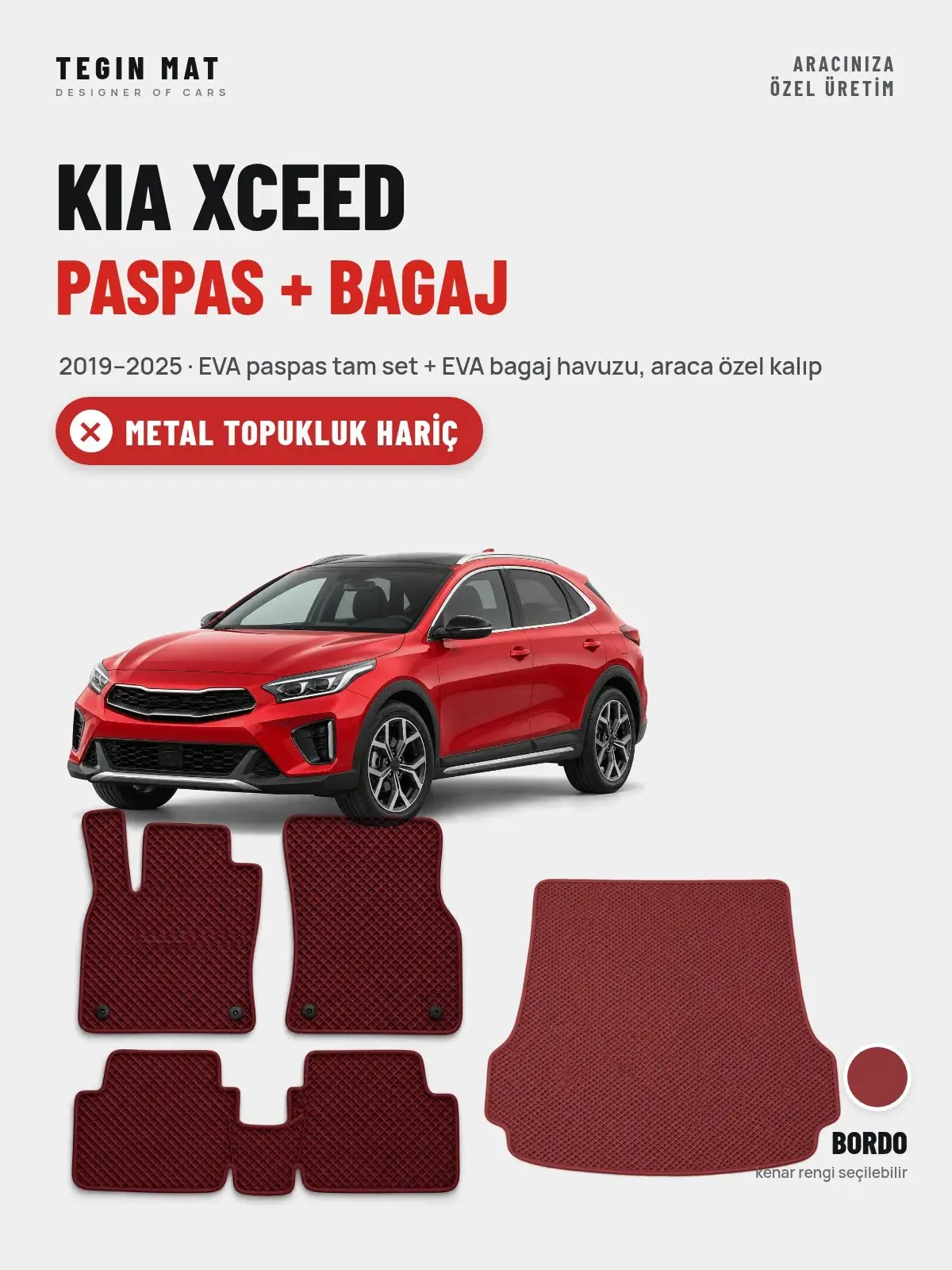 Kia XCeed EVA Paspas + Bagaj Havuzu Seti (2019–2025) Bordo – Metal Topukluk Hariç (1)
