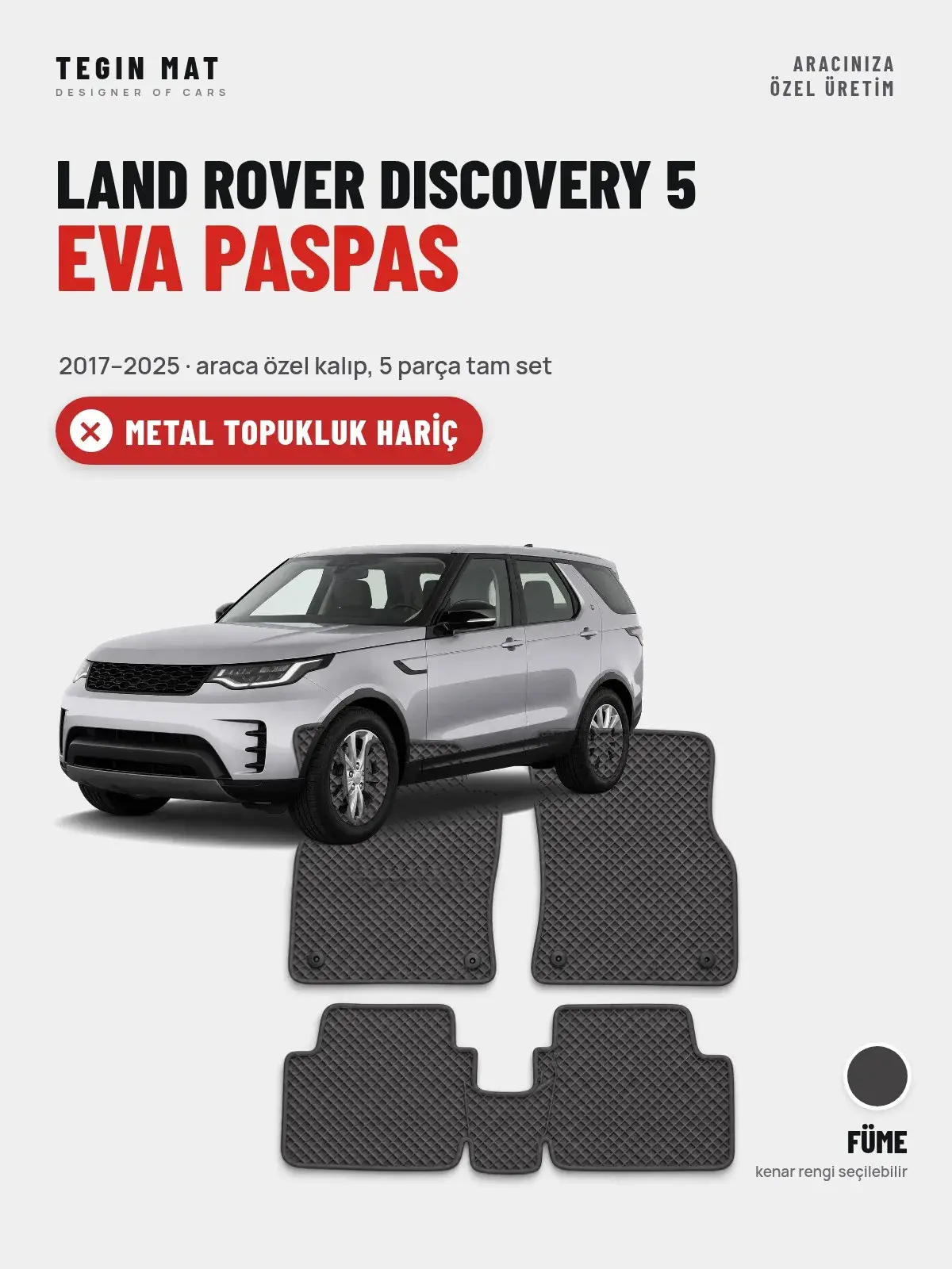Land Rover Discovery 5 EVA Oto Paspas Tam Set (2017–2025) Füme – Metal Topukluk Hariç (1)