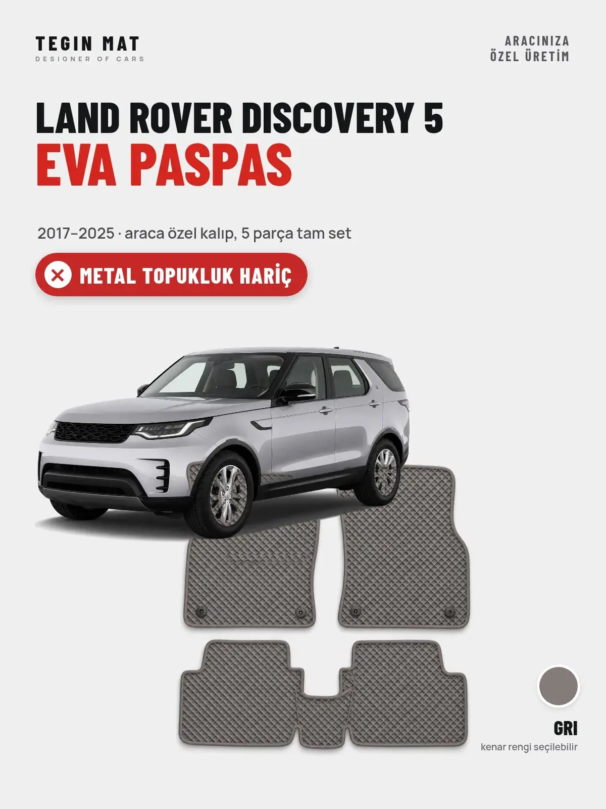 Land Rover Discovery 5 EVA Oto Paspas Tam Set (2017–2025) Gri – Metal Topukluk Hariç (1)