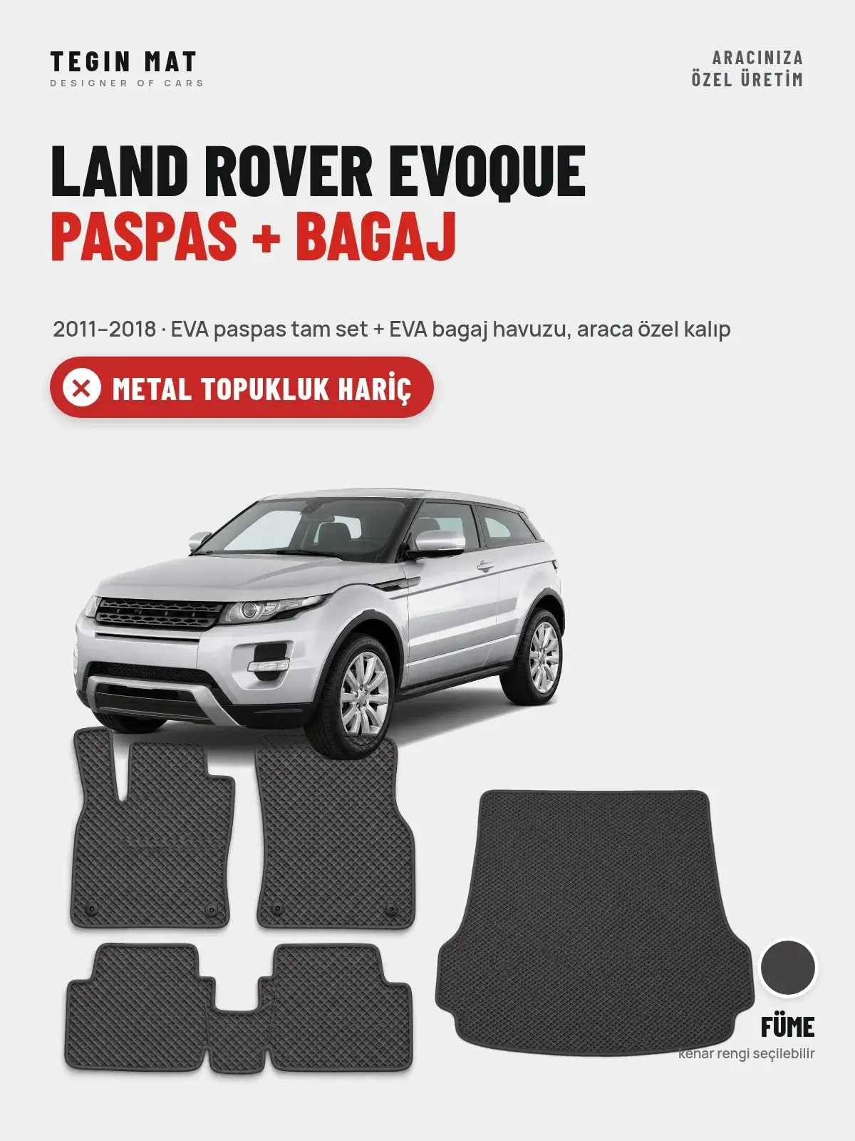 Land Rover Evoque EVA Paspas + Bagaj Havuzu Seti (2011–2018) Füme – Metal Topukluk Hariç (1)