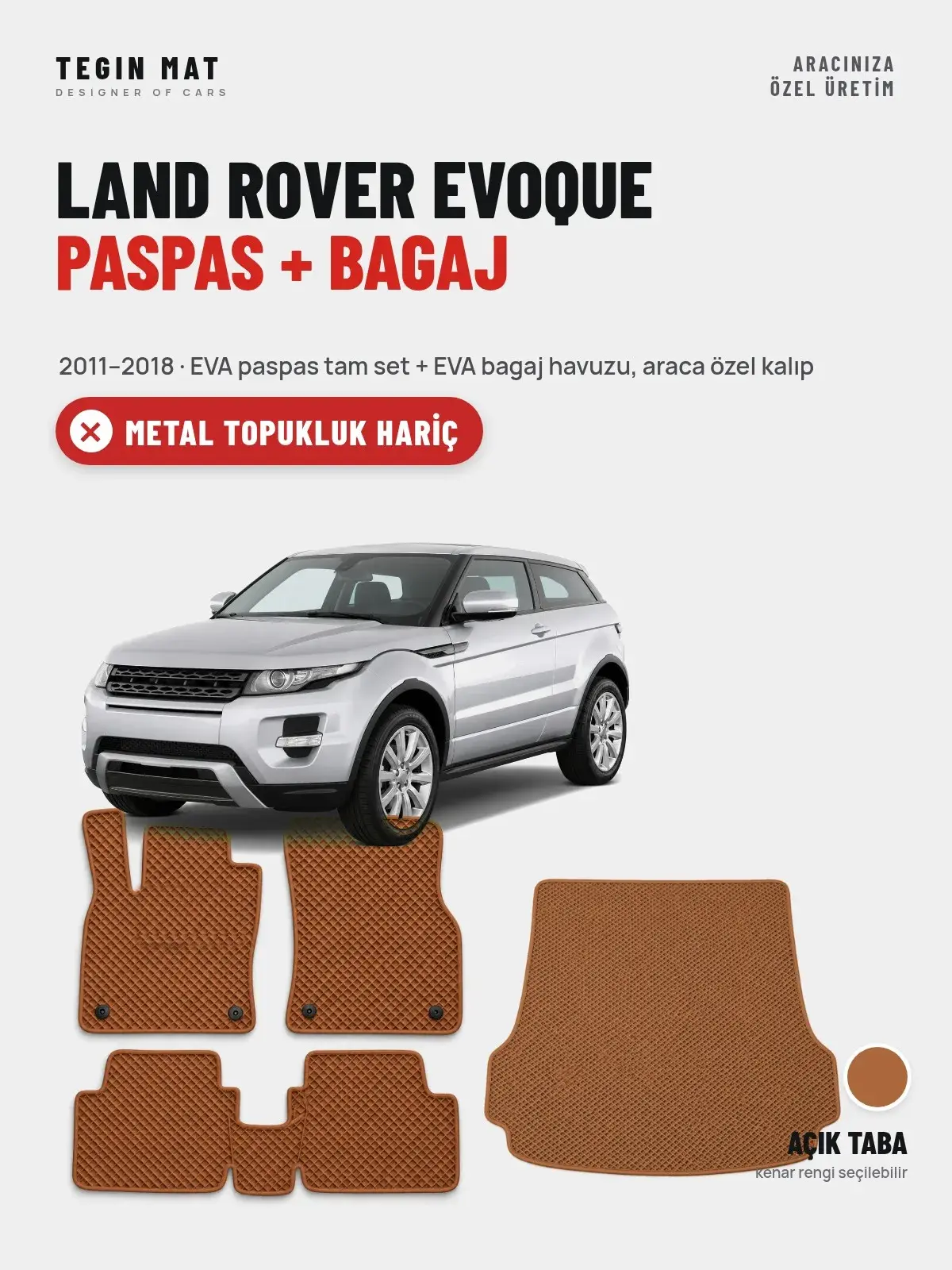 Land Rover Evoque EVA Paspas + Bagaj Havuzu Seti (2011–2018) Açık Taba – Metal Topukluk Hariç (1)
