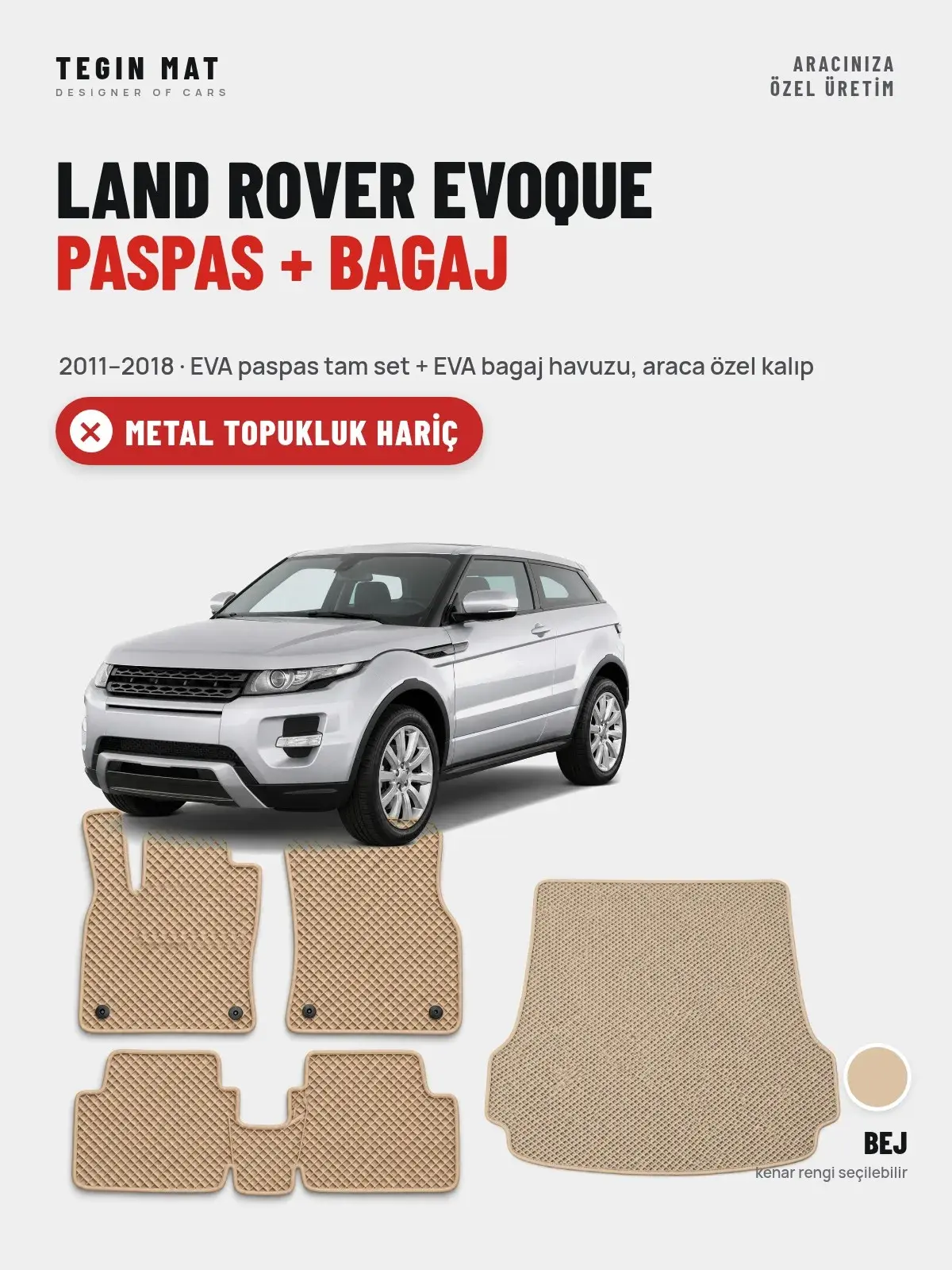Land Rover Evoque EVA Paspas + Bagaj Havuzu Seti (2011–2018) Bej – Metal Topukluk Hariç (1)