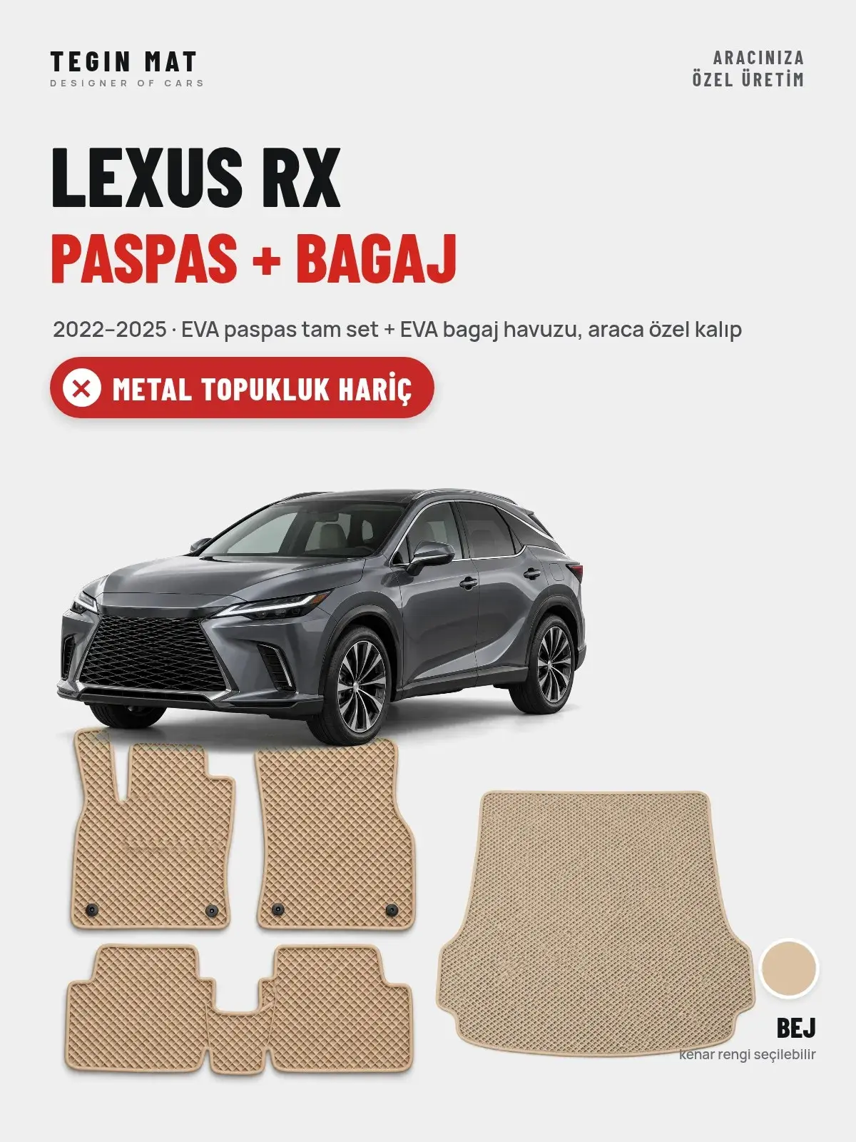 Lexus RX EVA Paspas + Bagaj Havuzu Seti (2022–2025) Bej – Metal Topukluk Hariç (1)