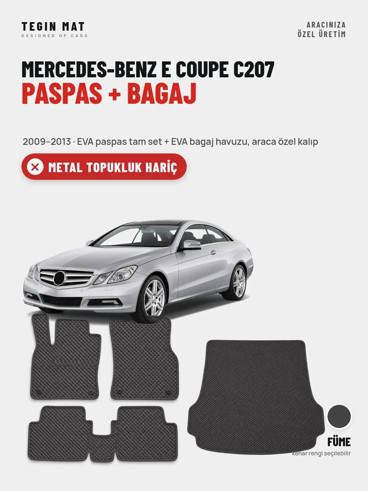 Mercedes-Benz E Coupe C207 EVA Paspas + Bagaj Havuzu Seti (2009–2013) Füme – Metal Topukluk Hariç (1)