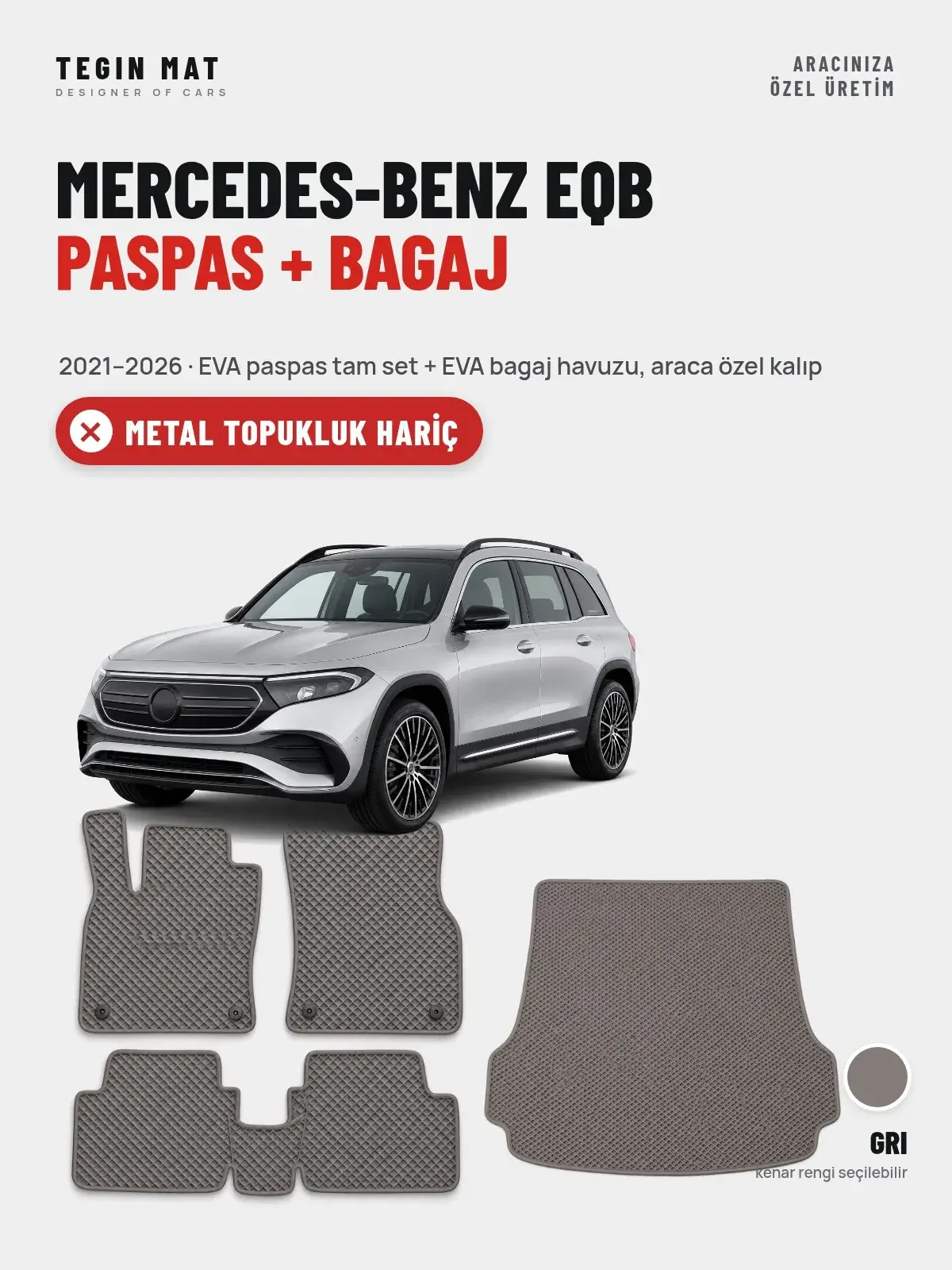 Mercedes-Benz EQB EVA Paspas + Bagaj Havuzu Seti (2021–2026) Gri – Metal Topukluk Hariç (1)