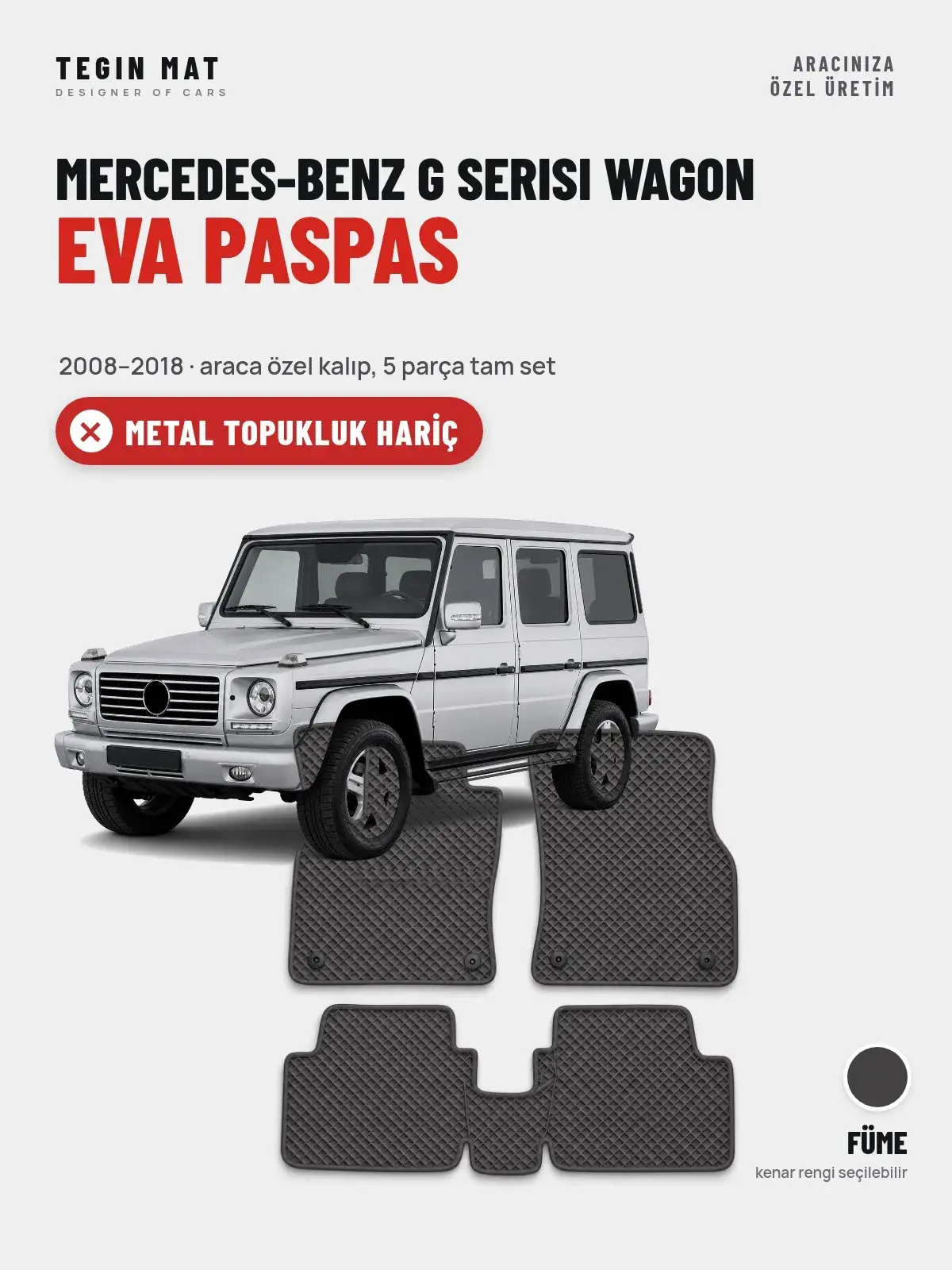 Mercedes-Benz G Serisi Wagon EVA Oto Paspas Tam Set (2008–2018) Füme – Metal Topukluk Hariç (1)