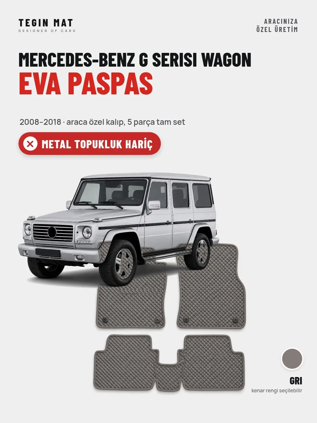 Mercedes-Benz G Serisi Wagon EVA Oto Paspas Tam Set (2008–2018) Gri – Metal Topukluk Hariç (1)