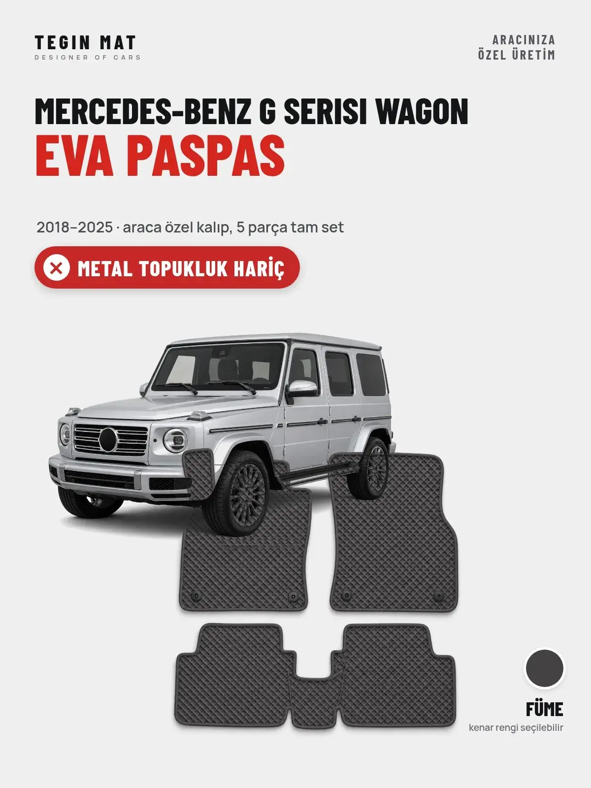 Mercedes-Benz G Serisi Wagon EVA Oto Paspas Tam Set (2018–2025) Füme – Metal Topukluk Hariç (1)