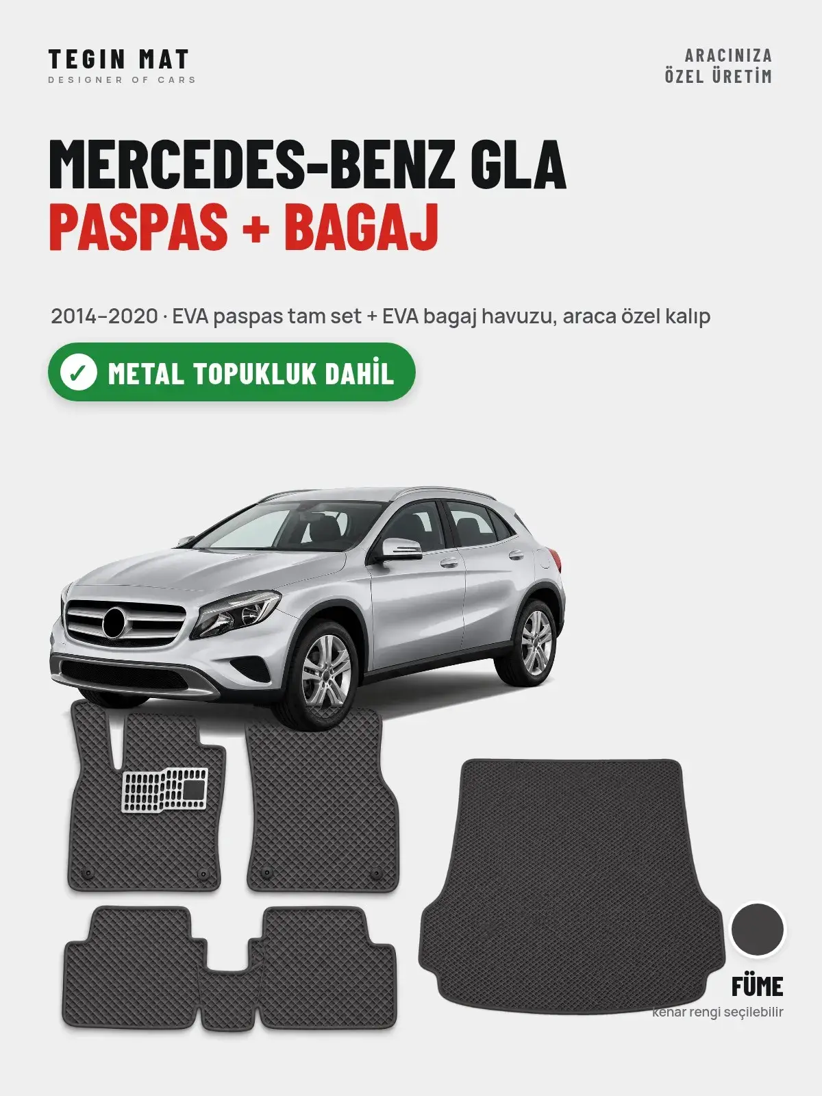 Mercedes-Benz GLA EVA Paspas + Bagaj Havuzu Seti (2014–2020) Füme – Metal Topukluk Dahil (1)