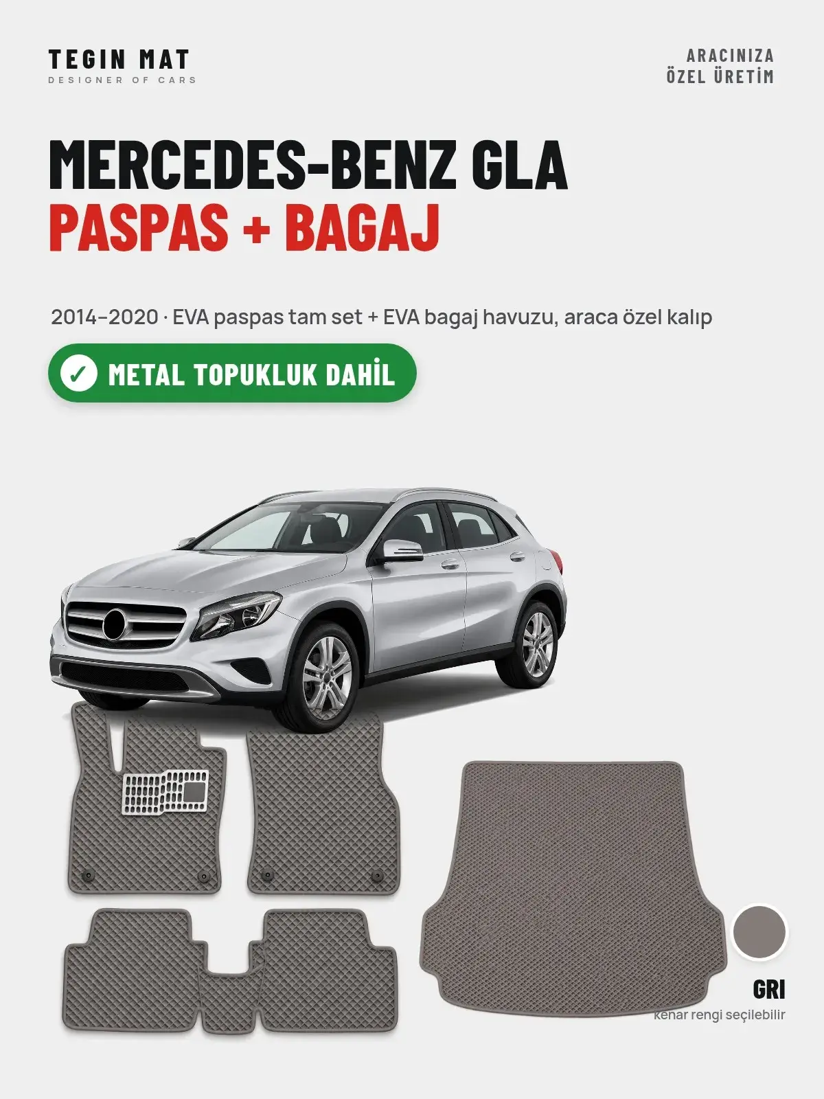 Mercedes-Benz GLA EVA Paspas + Bagaj Havuzu Seti (2014–2020) Gri – Metal Topukluk Dahil (1)
