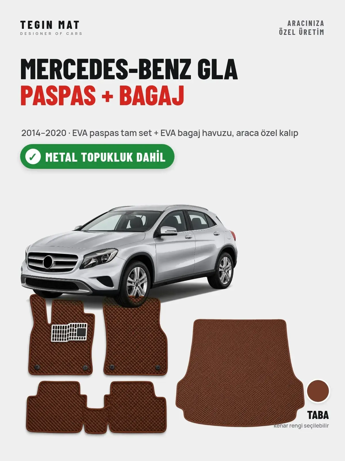 Mercedes-Benz GLA EVA Paspas + Bagaj Havuzu Seti (2014–2020) Taba – Metal Topukluk Dahil (1)