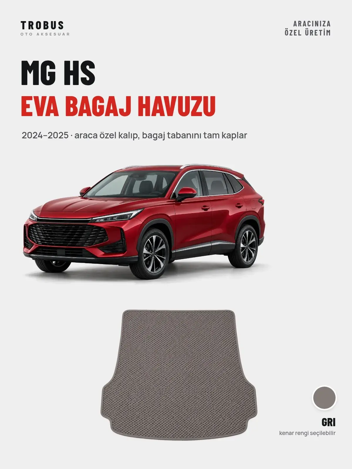 MG HS EVA Bagaj Havuzu (2024–2025) Gri – Araca Özel Kalıp (1)