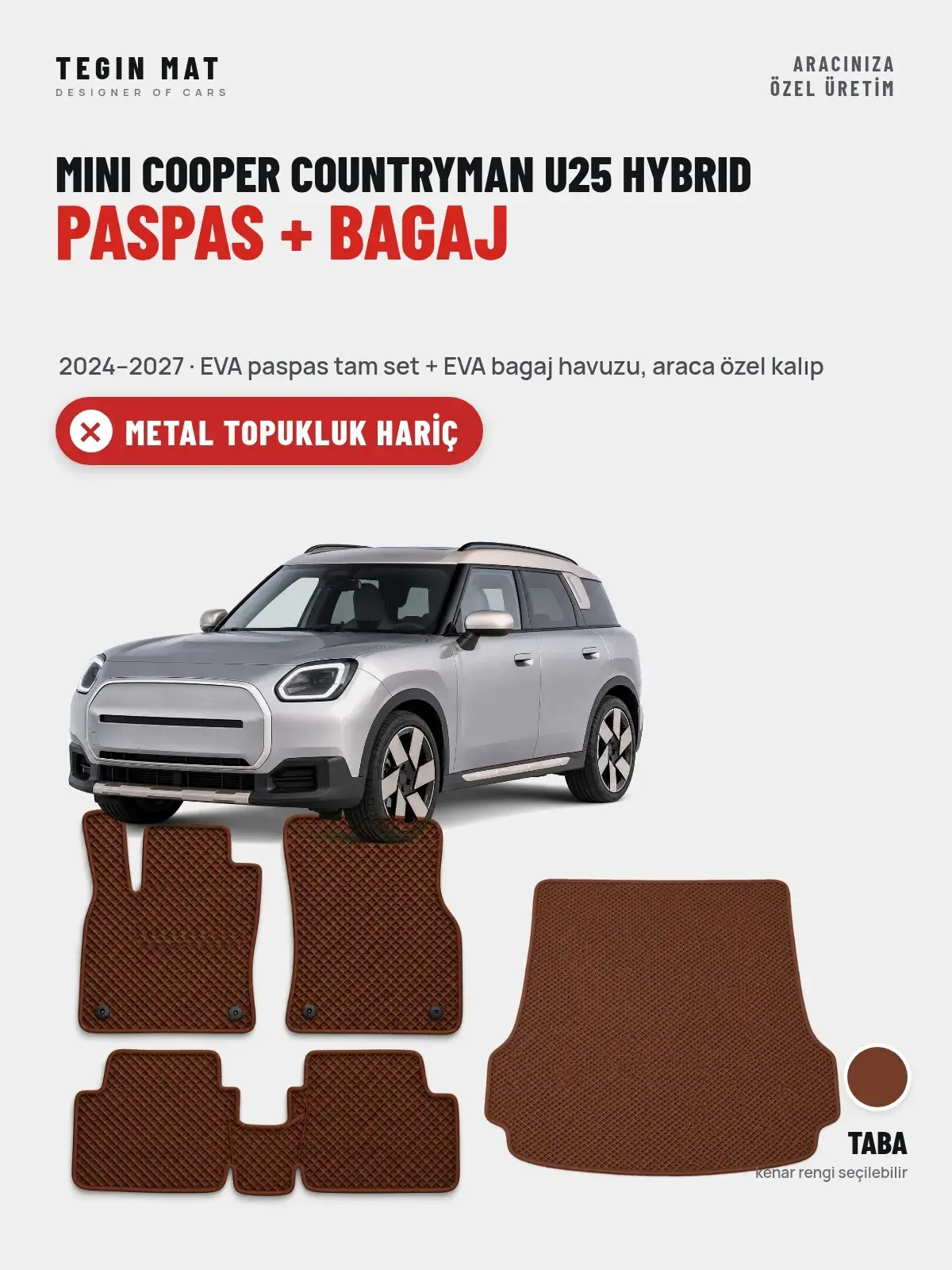 MINI Cooper Countryman U25 Hybrid EVA Paspas + Bagaj Havuzu Seti (2024–2027) Taba – Metal Topukluk Hariç (1)