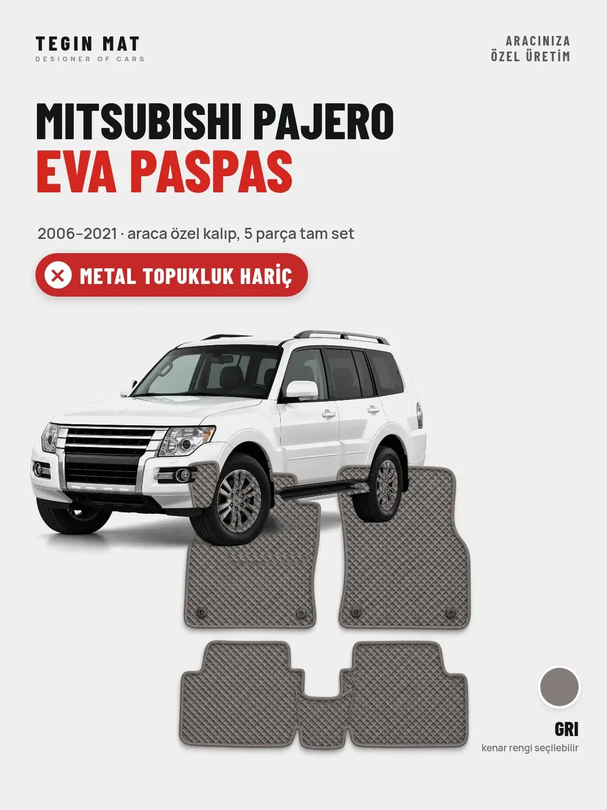 Mitsubishi Pajero EVA Oto Paspas Tam Set (2006–2021) Gri – Metal Topukluk Hariç (1)