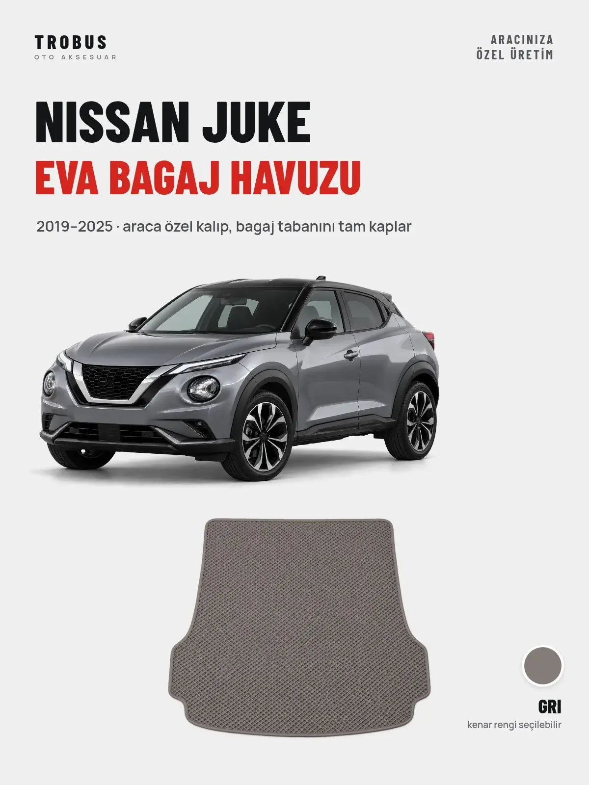 Nissan Juke EVA Bagaj Havuzu (2019–2025) Gri – Araca Özel Kalıp (1)