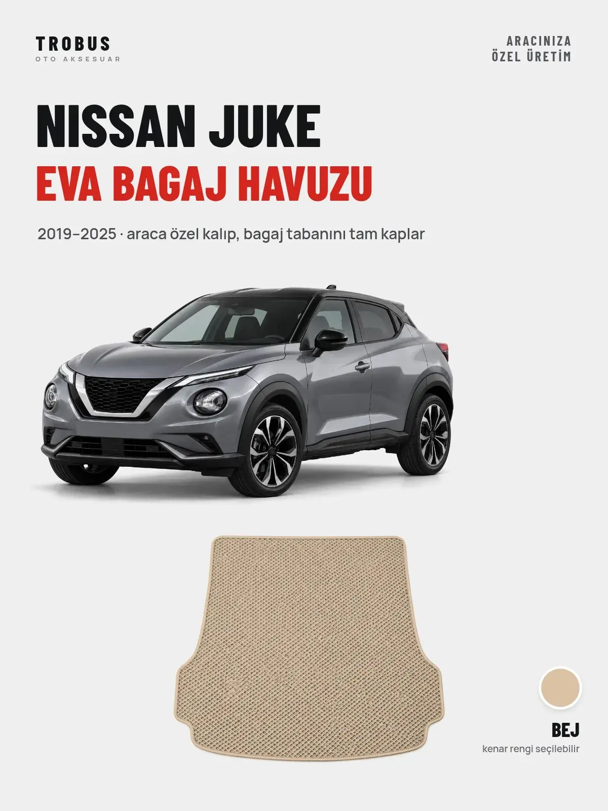 Nissan Juke EVA Bagaj Havuzu (2019–2025) Bej – Araca Özel Kalıp (1)