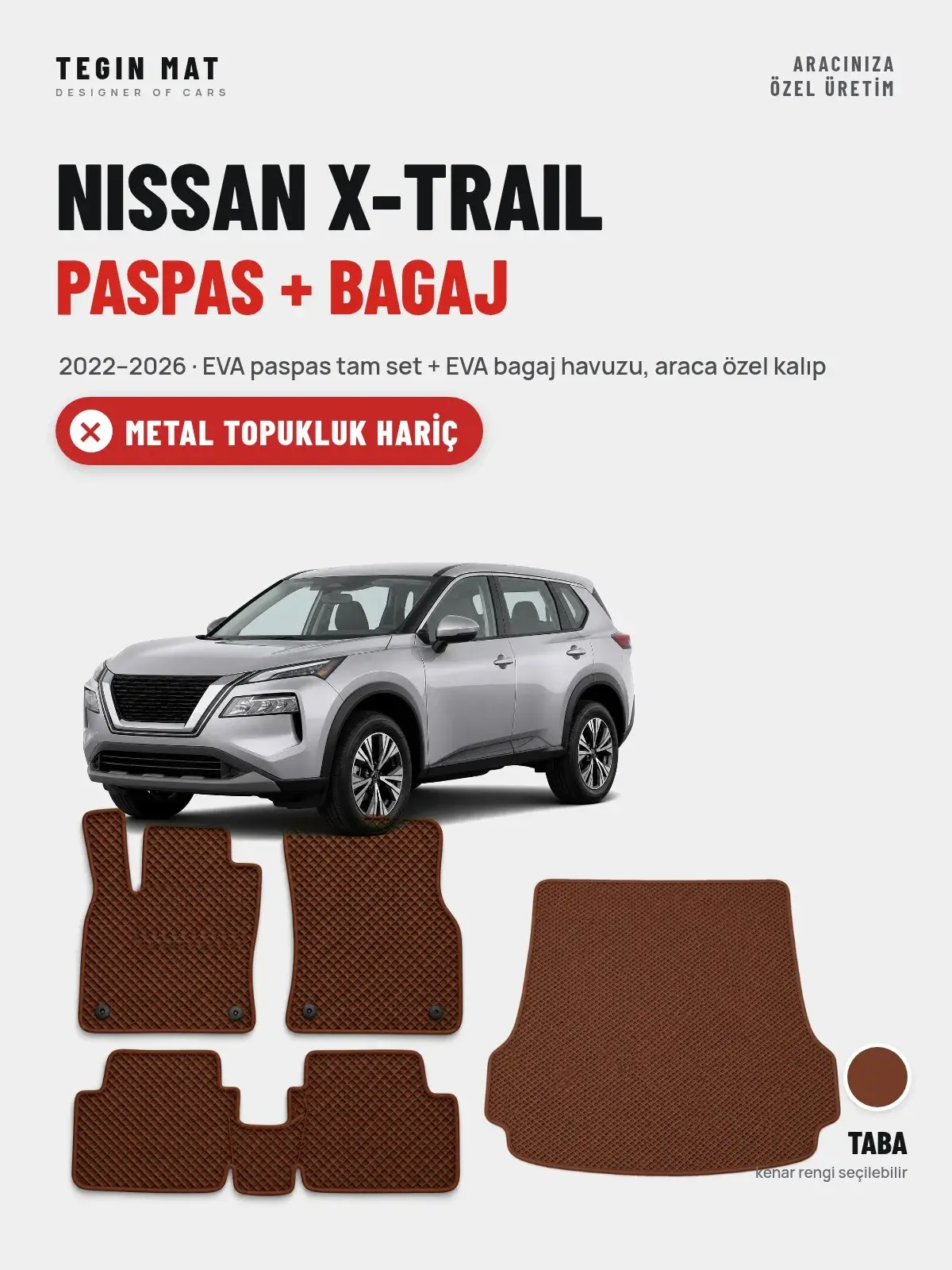 Nissan X-Trail EVA Paspas + Bagaj Havuzu Seti (2022–2026) Taba – Metal Topukluk Hariç (1)
