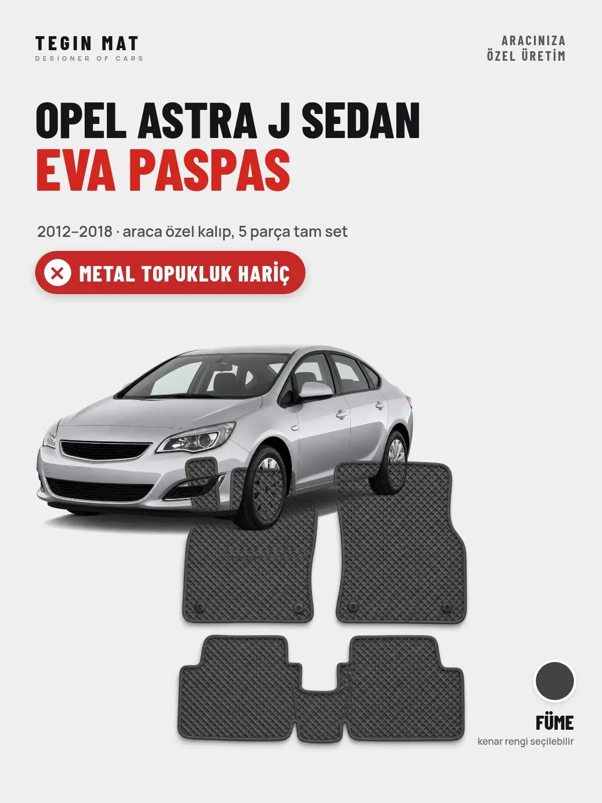 Opel Astra J Sedan EVA Oto Paspas Tam Set (2012–2018) Füme – Metal Topukluk Hariç (1)