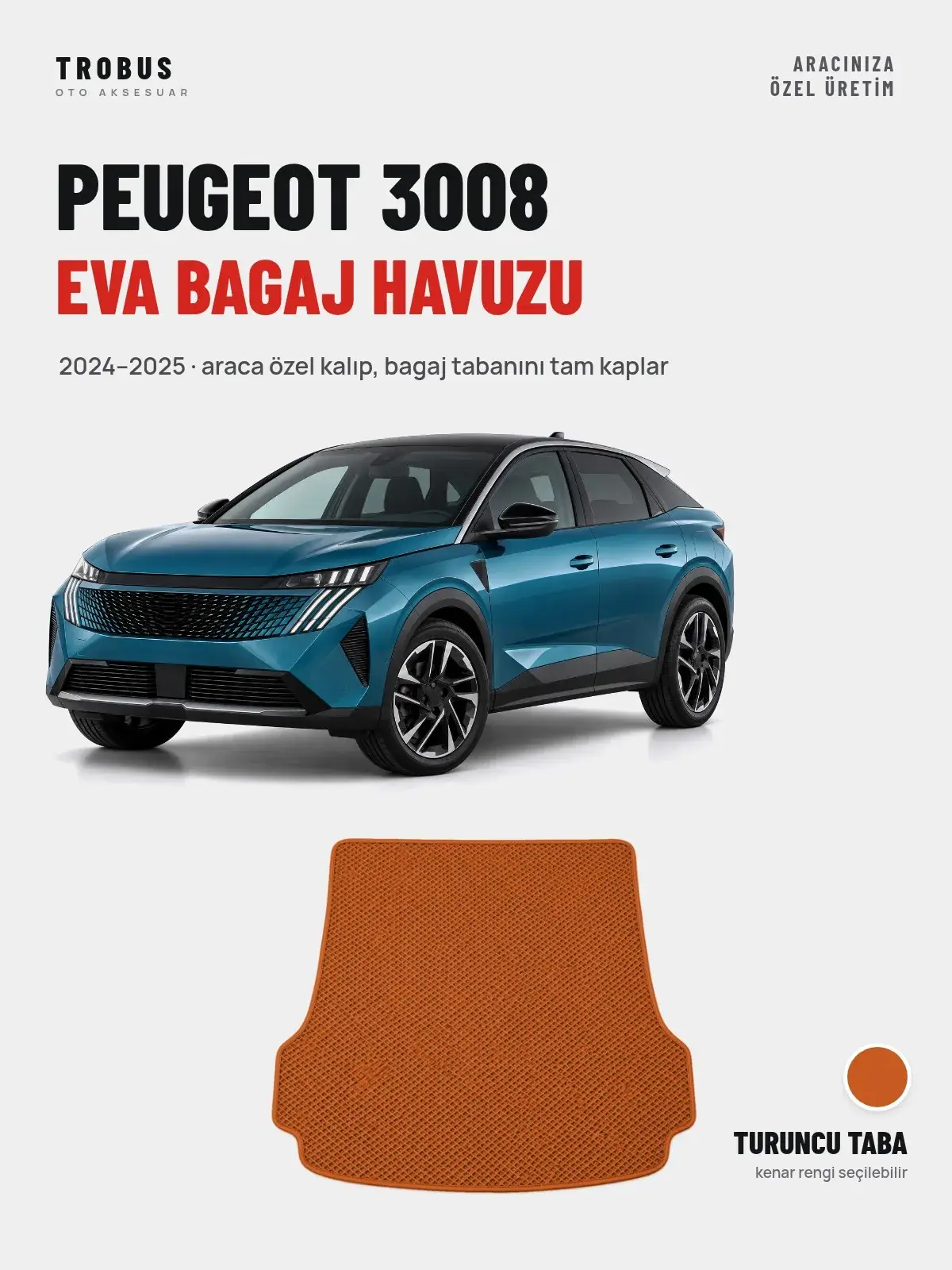 Peugeot 3008 EVA Bagaj Havuzu (2024–2025) Turuncu Taba – Araca Özel Kalıp (1)
