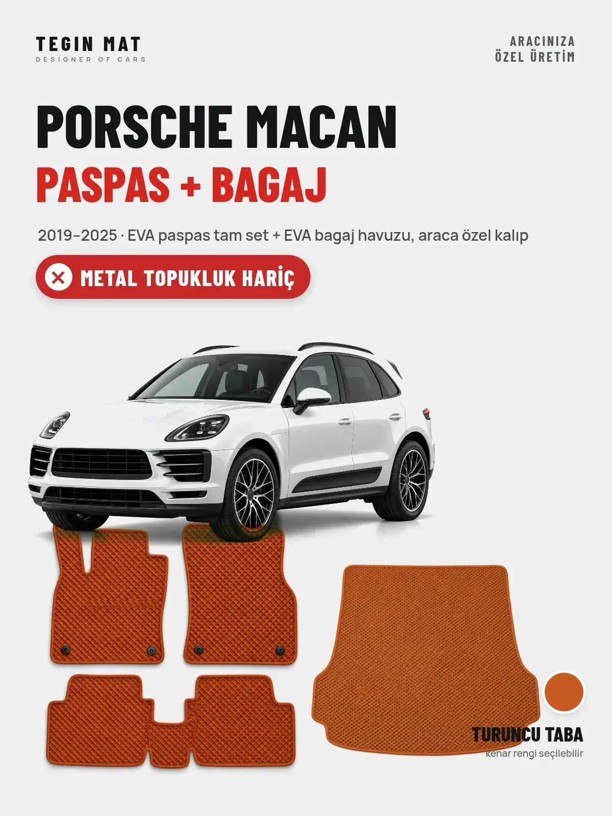 Porsche Macan EVA Paspas + Bagaj Havuzu Seti (2019–2025) Turuncu Taba – Metal Topukluk Hariç (1)