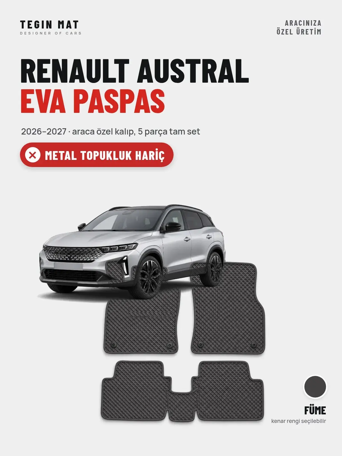 Renault Austral EVA Oto Paspas Tam Set (2026–2027) Füme – Metal Topukluk Hariç (1)