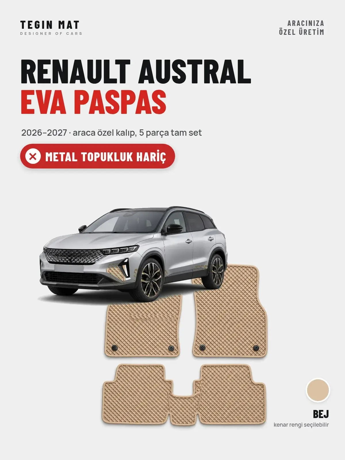 Renault Austral EVA Oto Paspas Tam Set (2026–2027) Bej – Metal Topukluk Hariç (1)