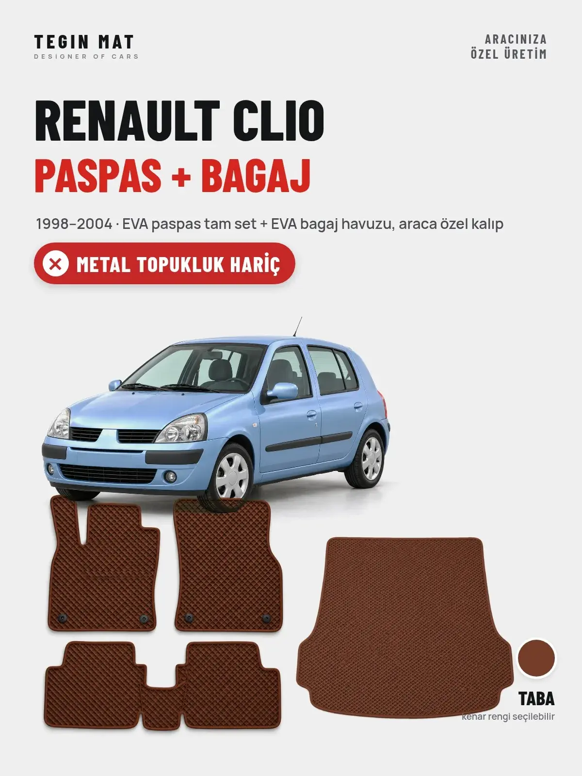 Renault Clio EVA Paspas + Bagaj Havuzu Seti (1998–2004) Taba – Metal Topukluk Hariç (1)